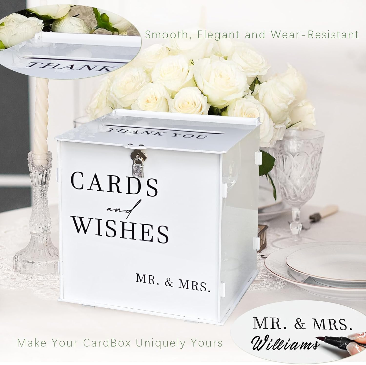 ODM White Acrylic Card Box with Slot & Lock, DIY Large Wedding Card Boxes for Reception, Elegant Money Envelop Card Box for Party Wedding Birthday Baby Shower Graduation Table Decor Custom Mold Development