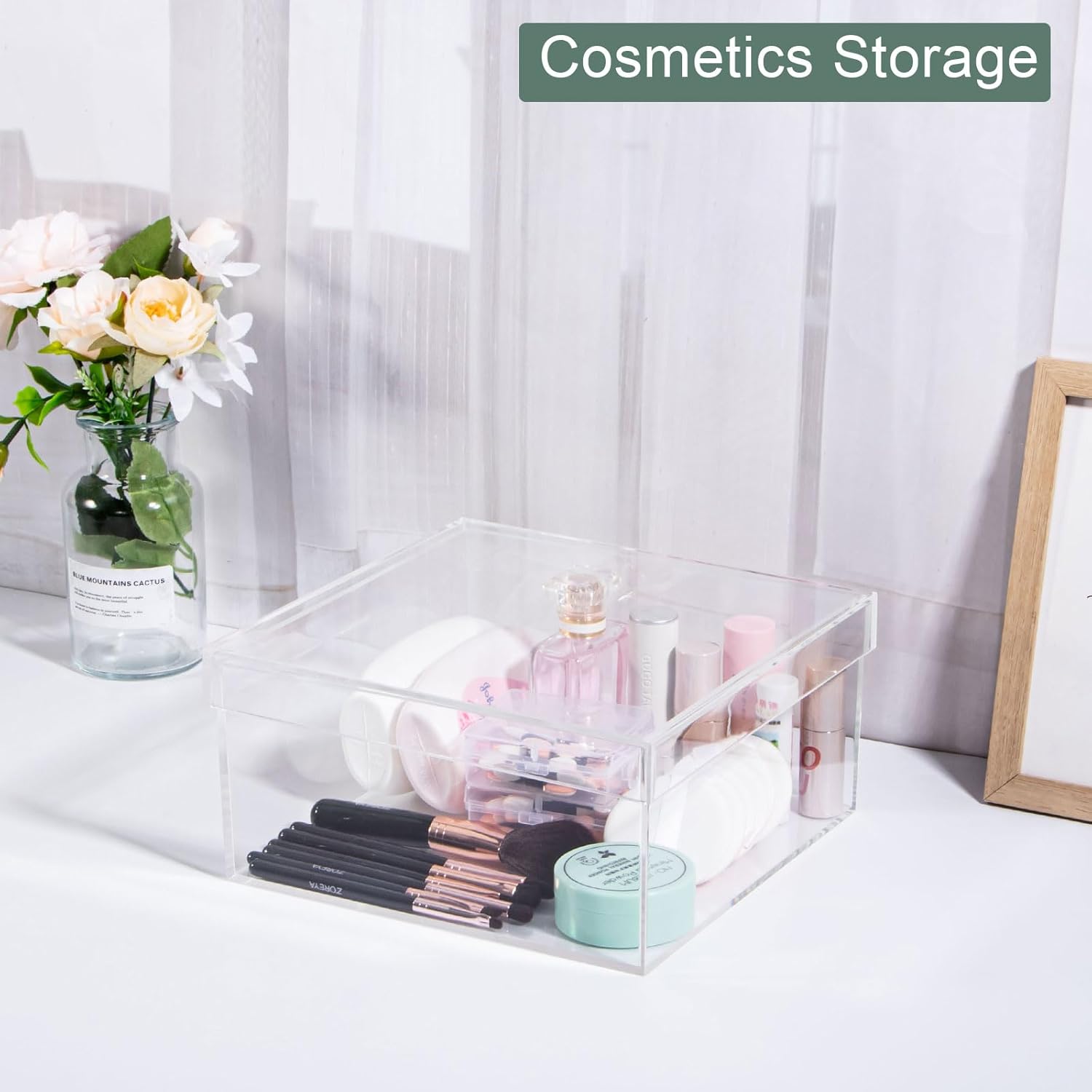 Private Label dedoot Large Clear Acrylic Box with Lid, 7.92x7.92x3.93 inches Clear Plastic Box for Organize, Acrylic Cube Storage Container Drawer Organizer for Vanity Jewelry Accessories, Small Items Custom Logo Service
