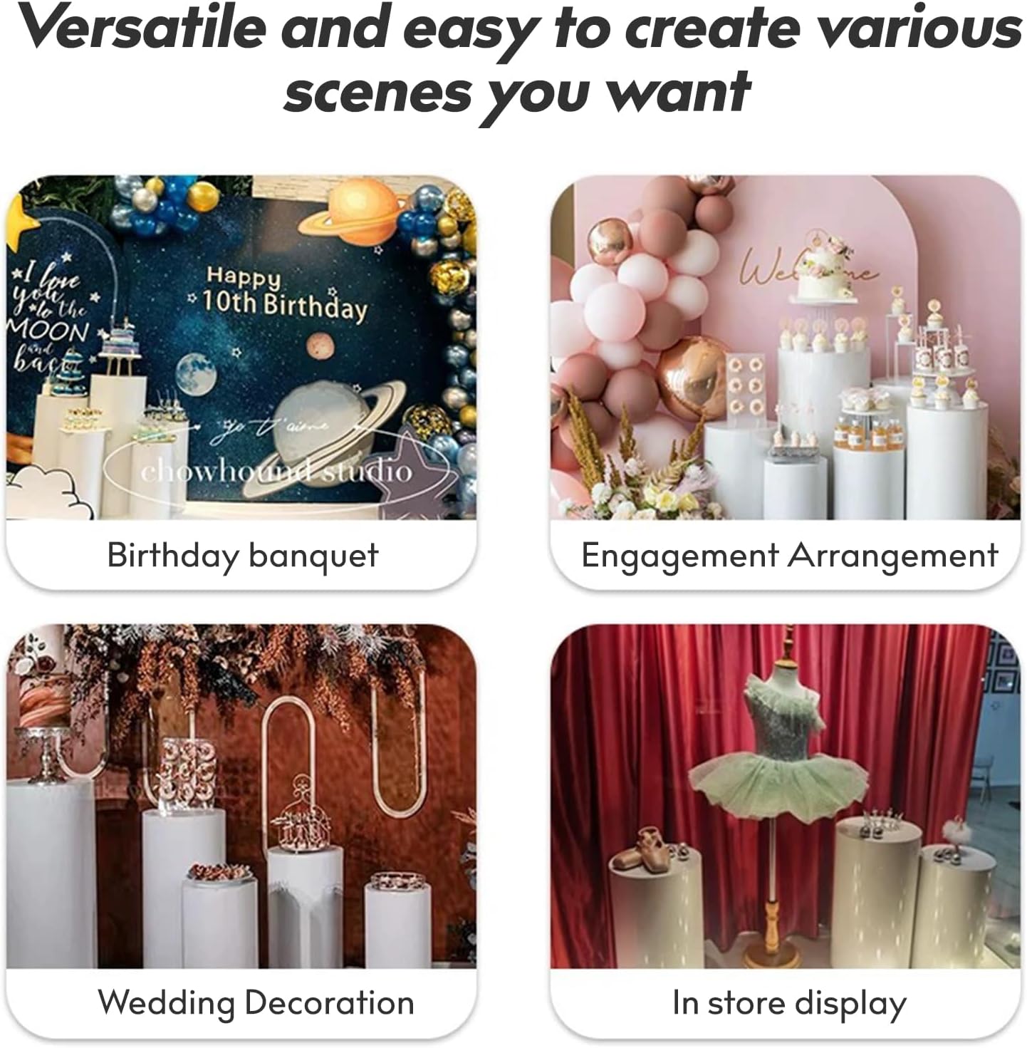 Private Label 3PC Cylinder Pedestal Stands for Party, White Round Large Cylinder Tables, Pedestal Display Plinth Pillars for Wedding Ceremony Birthday Party Art Decor OEM Wholesale Manufacturer