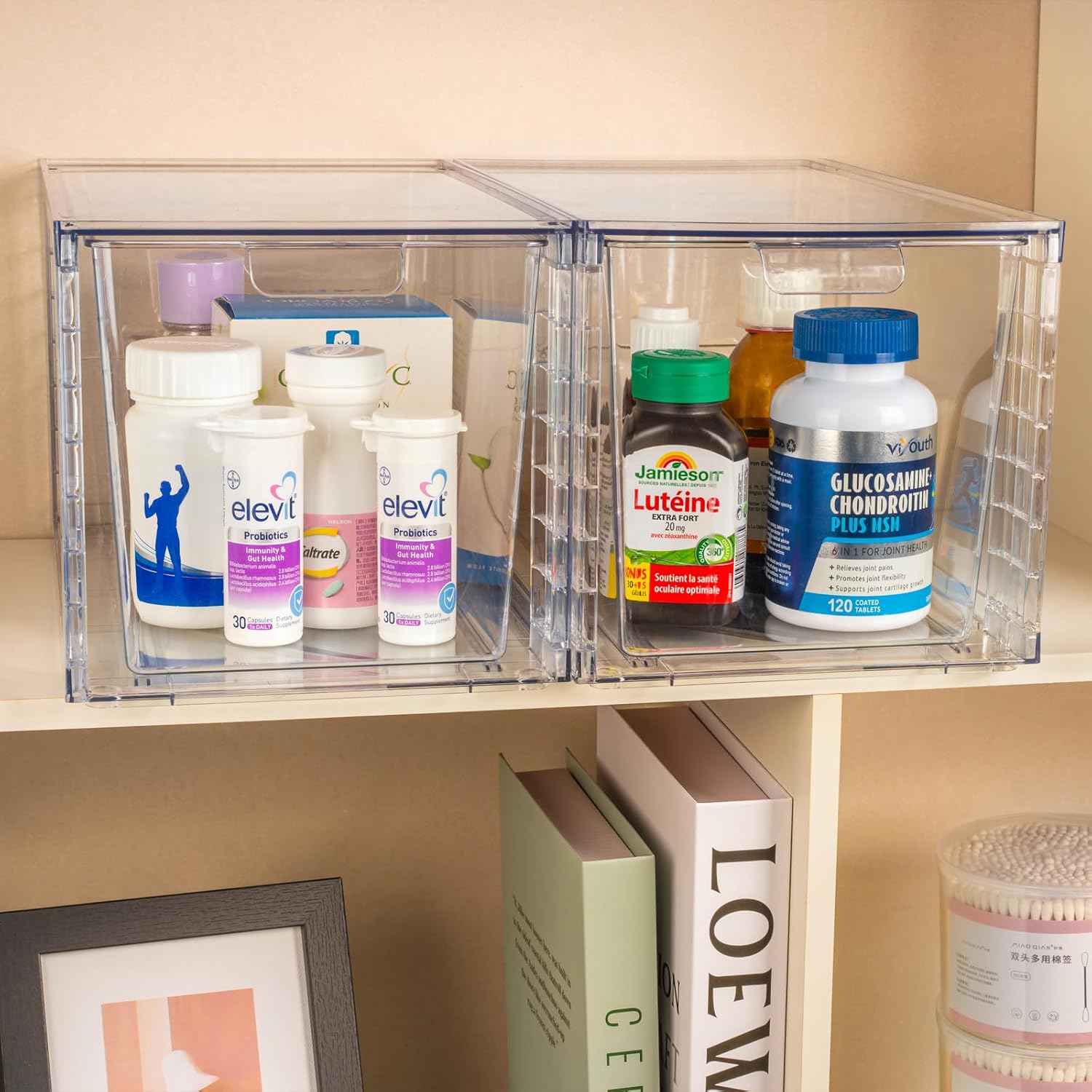 Private Label 4Pack Large Stackable Storage Drawers,Clear Acrylic Organizers with Handle,Easily Assemble for Kitchen Undersink,Bathroom,Cabinet,Makeup,Closet,Medicine,Pantry Organization Bins Custom Logo Service