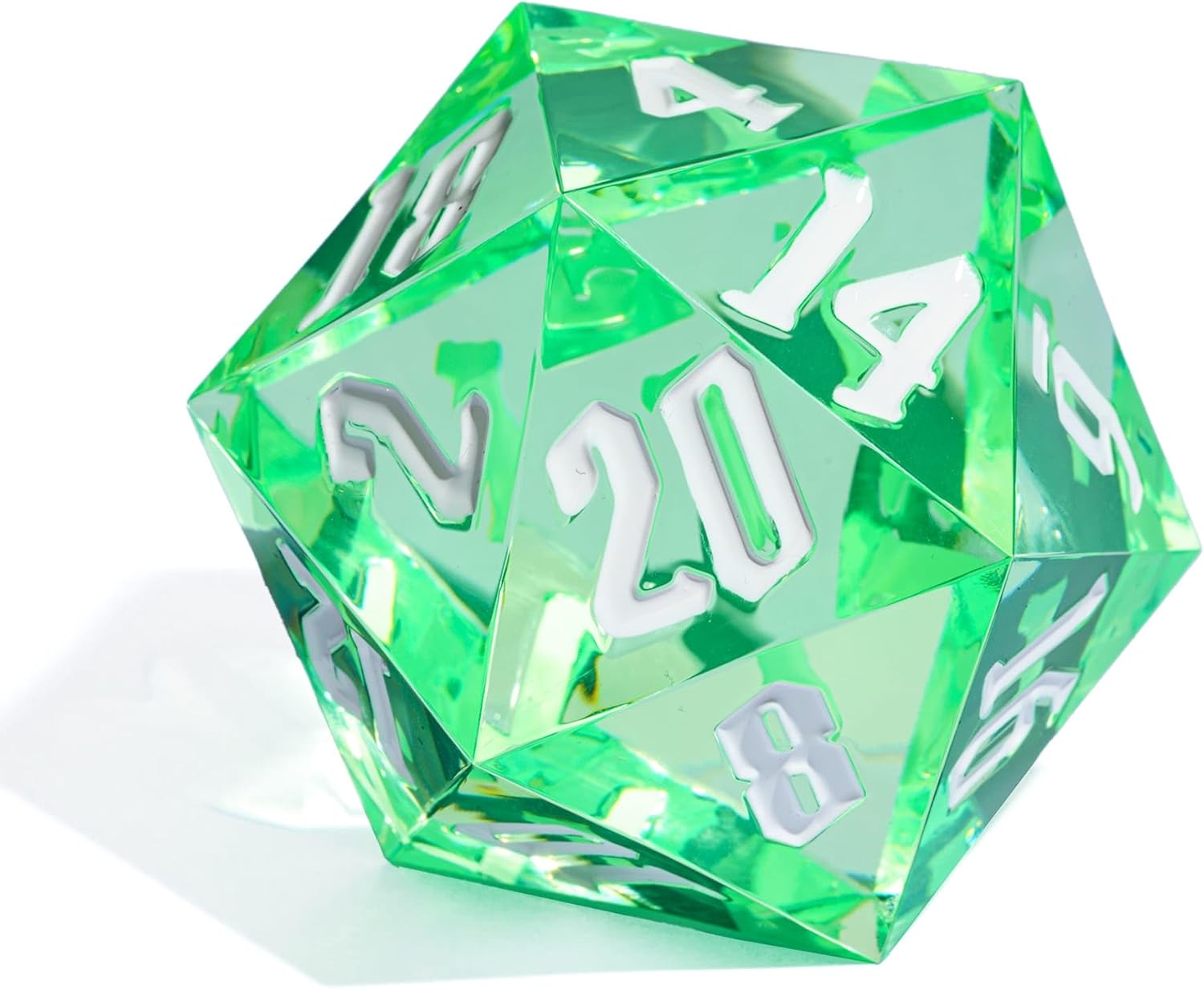 ODM 55mm 20 Sided DND Dice, Giant D20 D&D Polyhedral Dice Large D20 with Die Gift Box for Dungeons and Dragons, RPG Table Games (Transparent Green/White Numbers) Custom Mold Development