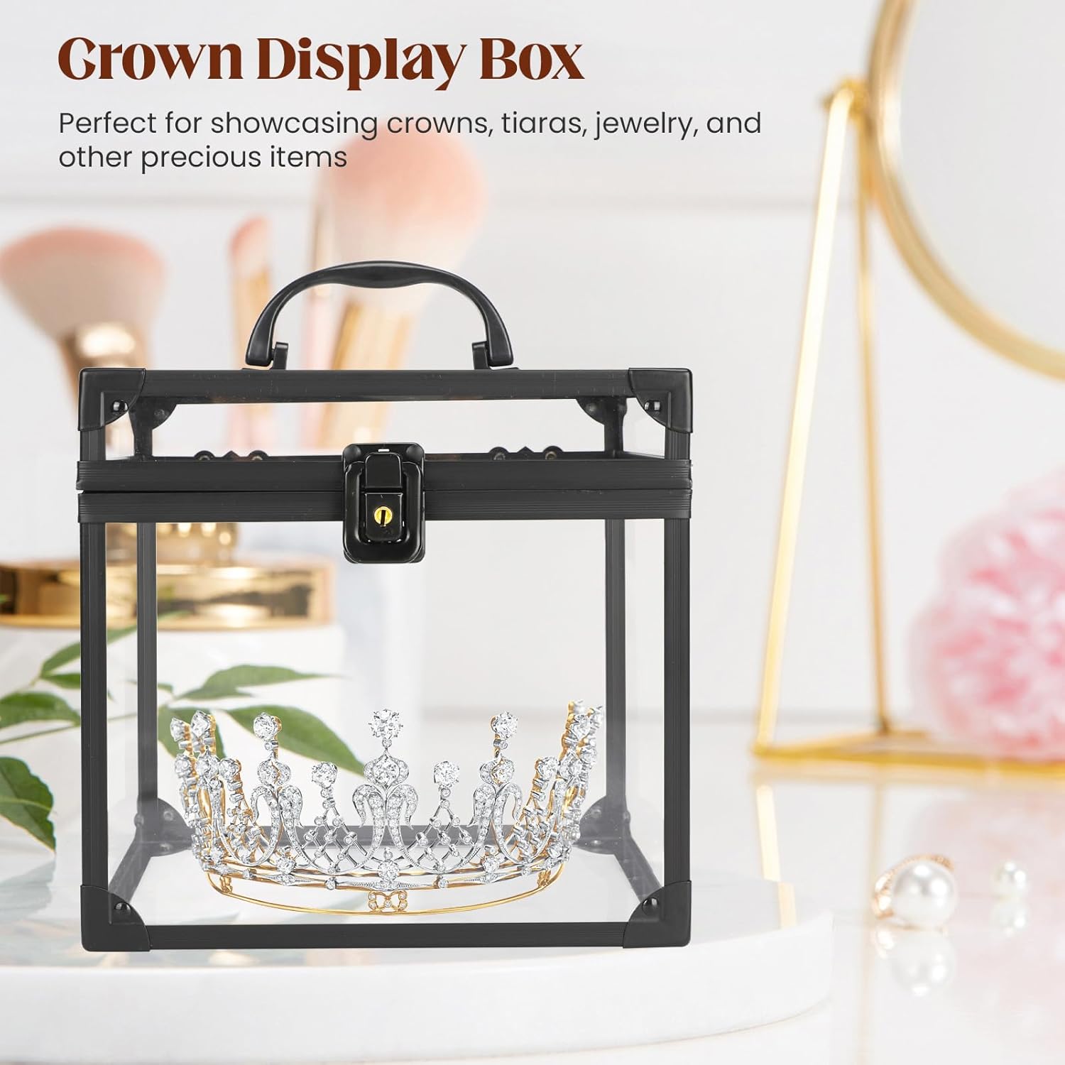 Private Label Crown Box, Clear Makeup Case,Cosmetic Organizer, Large Capacity Transparent Acrylic Artists Display Case for Vanity,Bathroom Counter or Dresser Custom Logo Service