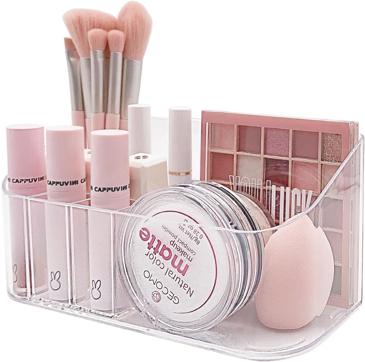 Private Label SUNFICON Makeup Tray Holder Organizer Cosmetic Display Case Tabletop Desktop Vanity Countertop Bathroom Wall Cabinet Medicine Storage Box 9 Dividers 2 Removable for Womens Ladies Girls Crystal Clear Custom Logo Service