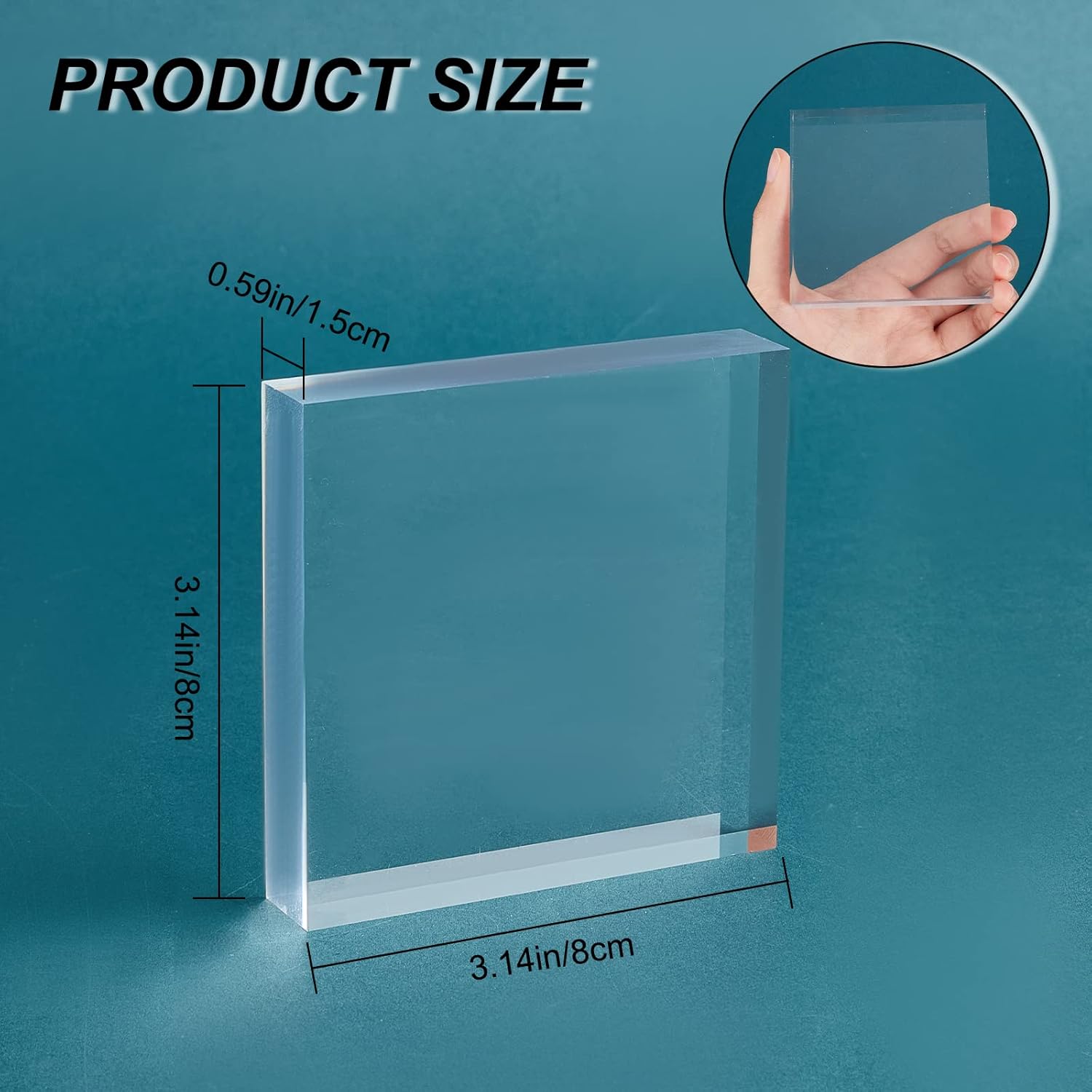 ODM CREATCABIN Square Clear Polished Acrylic Display Base Transparent Cube Pedestal Jewelry Ring Display Stands Photography Props Background for Showing Collectibles Jewelry Cosmetics Garage Kit 3.15 Inch Custom Logo Service