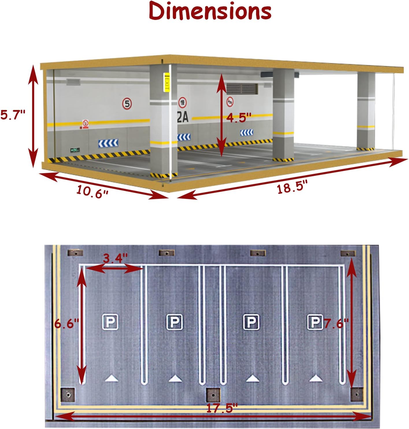 Private Label 1/24 Scale Die-cast Car Garage Display Case with Clear Acrylic Cover and LED Lighting for 4 Parking Space (1:24-4 Parking 2A) Ecommerce Ready Product