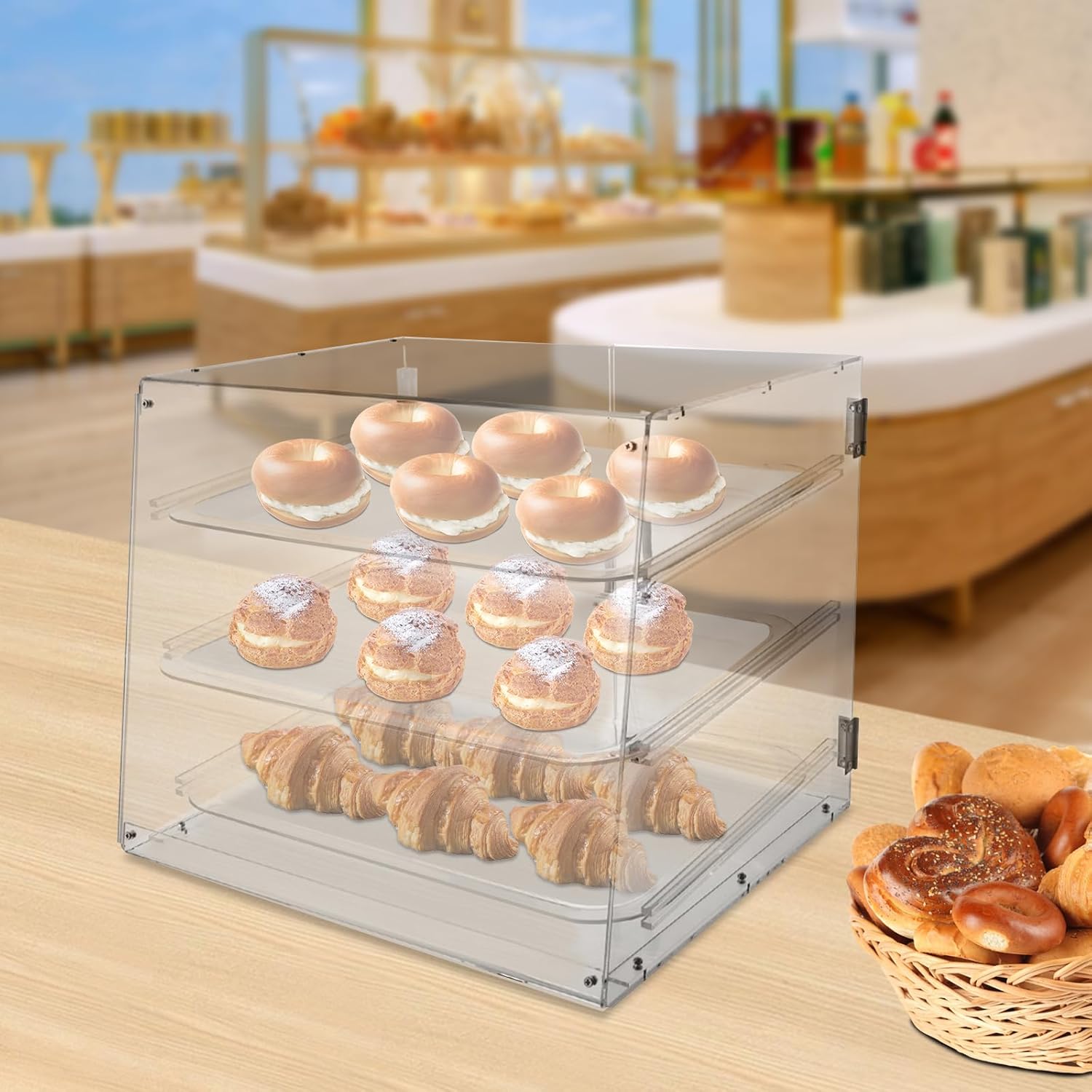 Wholesale OEM ODM 3 Tray Bakery Display Case, Acrylic Pastry Display Case Countertop with Magnetic Lock Door for Bakery Cookie Cupcake Display, 21.3 x 17.3 x 16.5 Inch Factory & Supplier
