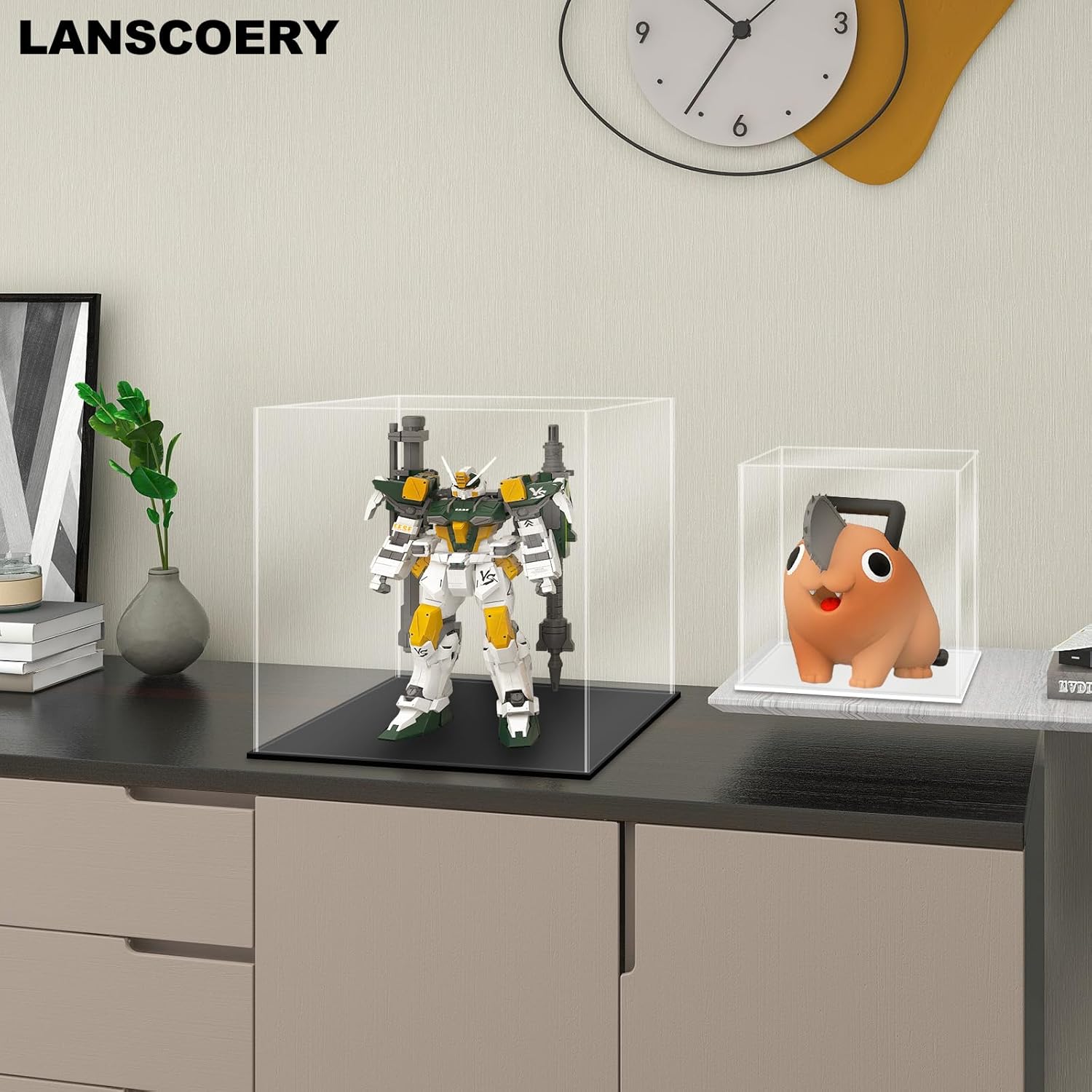 ODM LANSCOERY Acrylic Display Case, Assemble Showcase Display Box for Collectibles, with Dustproof & Seamless Display Design, 11x11x11inch Black Base Custom Logo Service