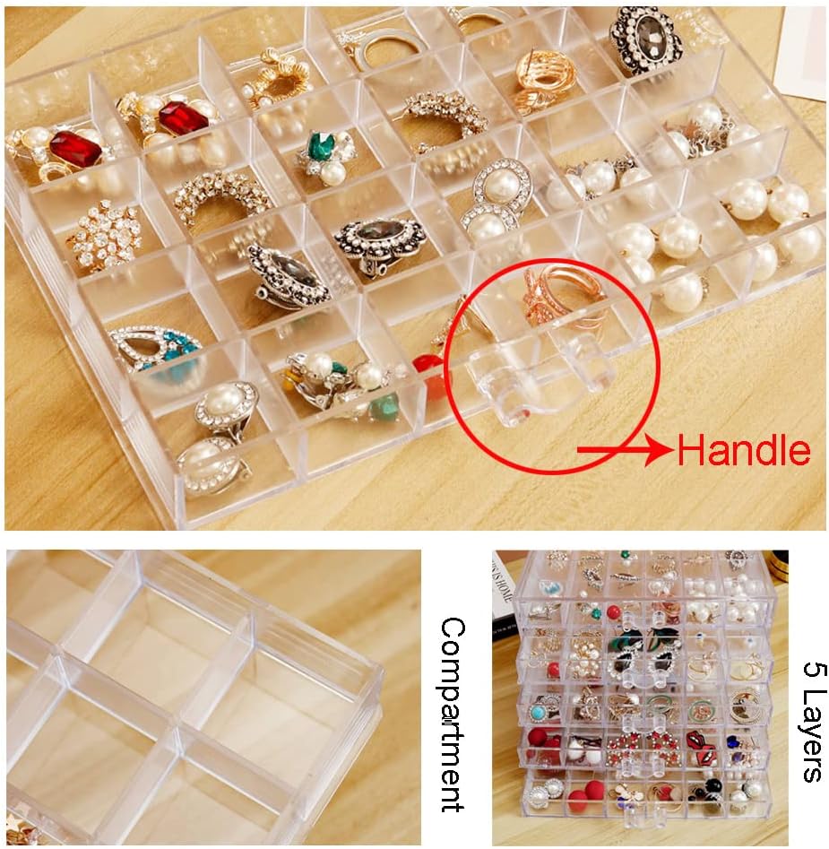 Direct Manufacturer Earring Storage Box Organizer, Acrylic Jewelry Storage Box Holder 5 Drawers Transparent Jewelry Display Stand with 120 Small Compartments Gift Boxes for Women Girls (Clear) Low MOQ