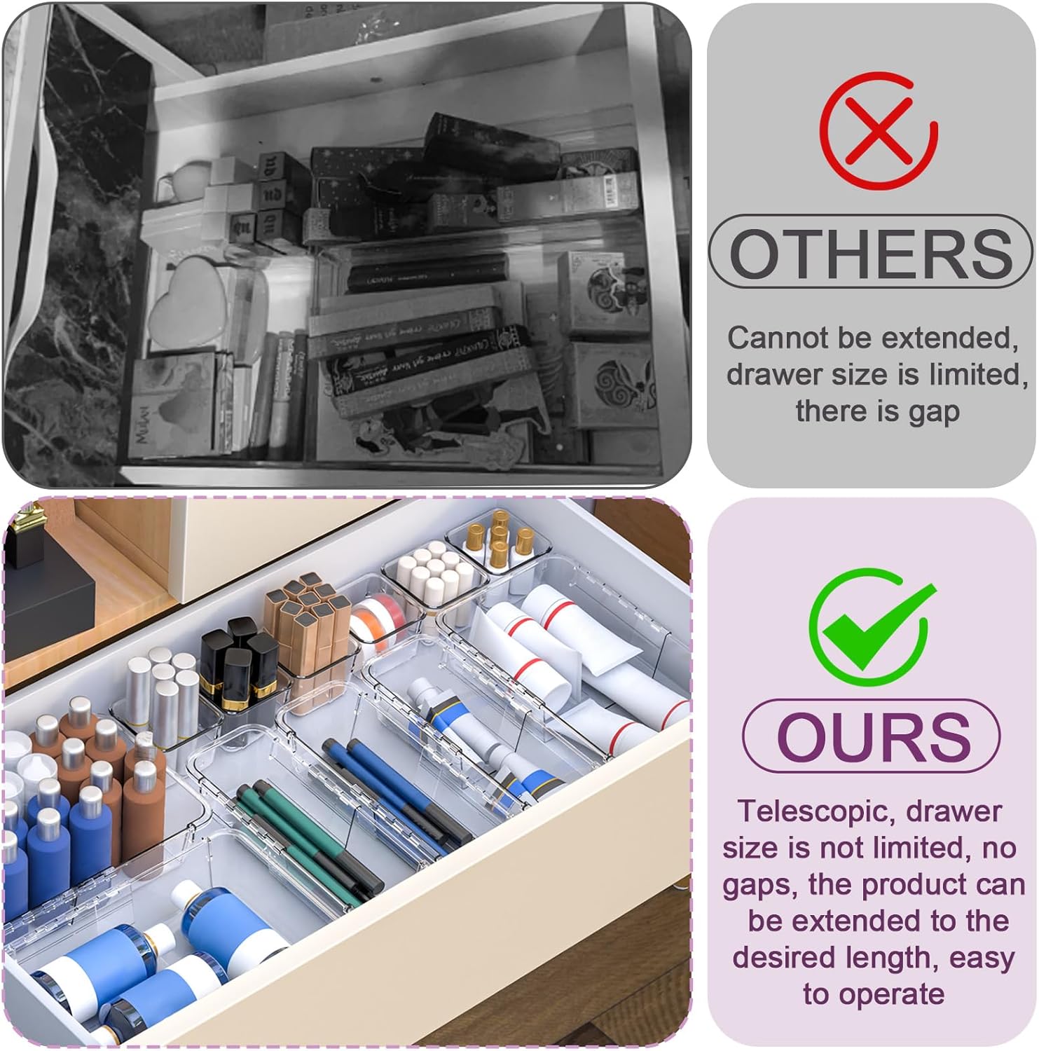 Private Label 14 Pcs Clear Drawer Organizer, Adjustable Drawer Storage Box, 3-Size Desk Drawer Organizer, Acrylic Storage Bins for Makeup, Cosmetic, Kitchen Utensils, Bedroom Dressers Tool Organizer for Gadgets Factory Direct Price