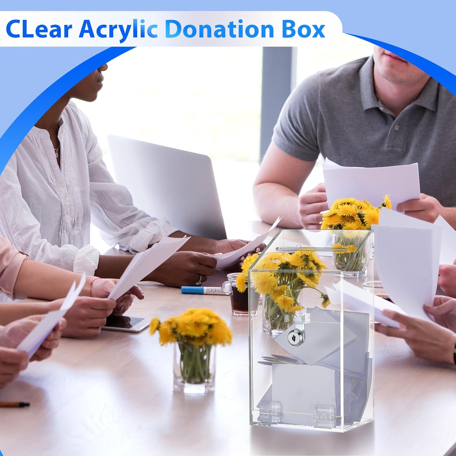 Private Label Acrylic Donation Box 10.2" x 5.6" x 4" Suggestion Box with Lock and Slot Wall Mount Safe Key Drop Ballot Clear Fundraising for Home Office Vote Custom Mold Development