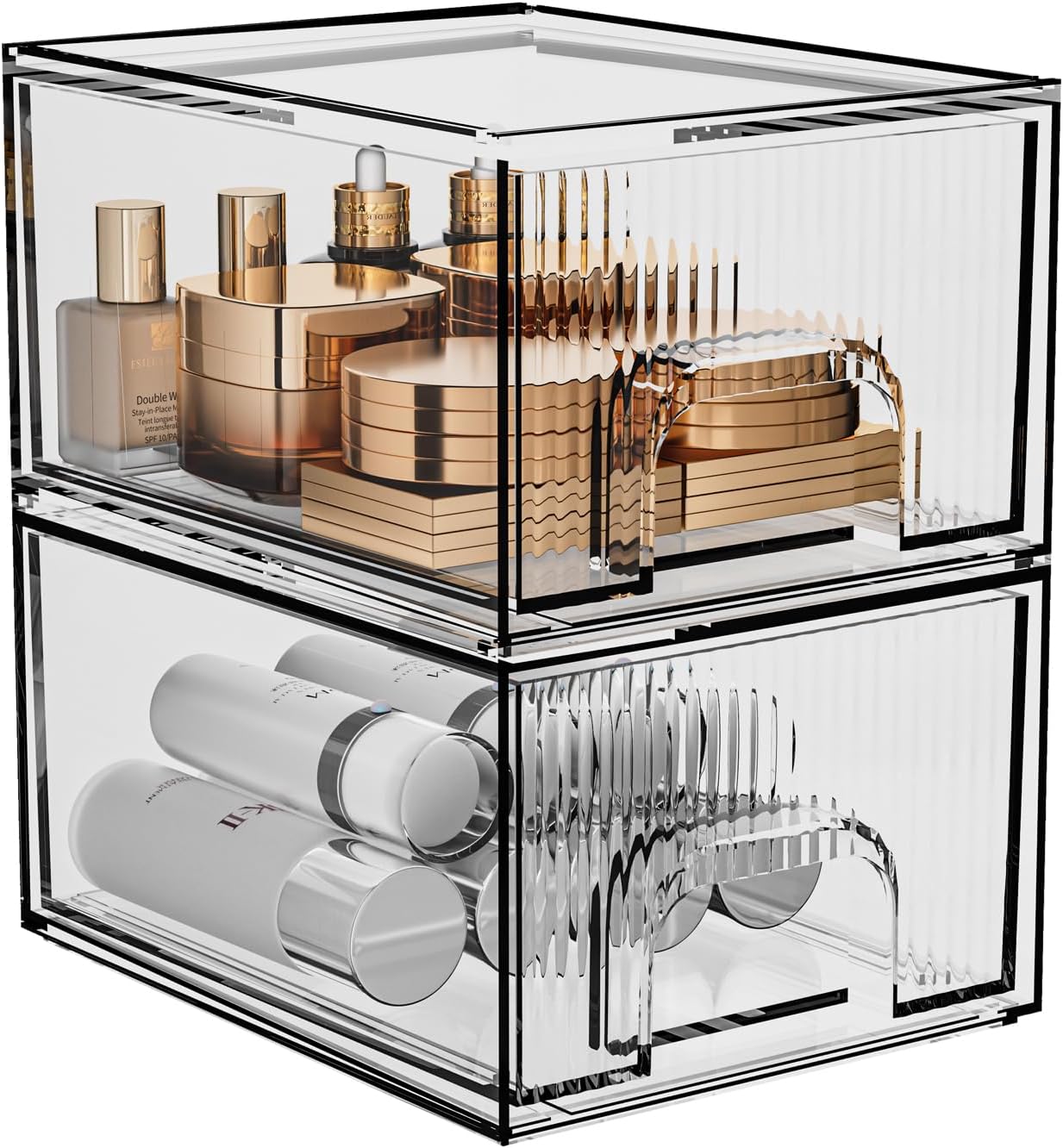 Private Label ZHIAI 2 Pack Clear Stackable Cosmetic Organizer, Acrylic Drawer, Plastic Organizer for Dresser, Vanity, Kitchen Cabinet, Pantry, Home Organization and Storage Custom Logo Service