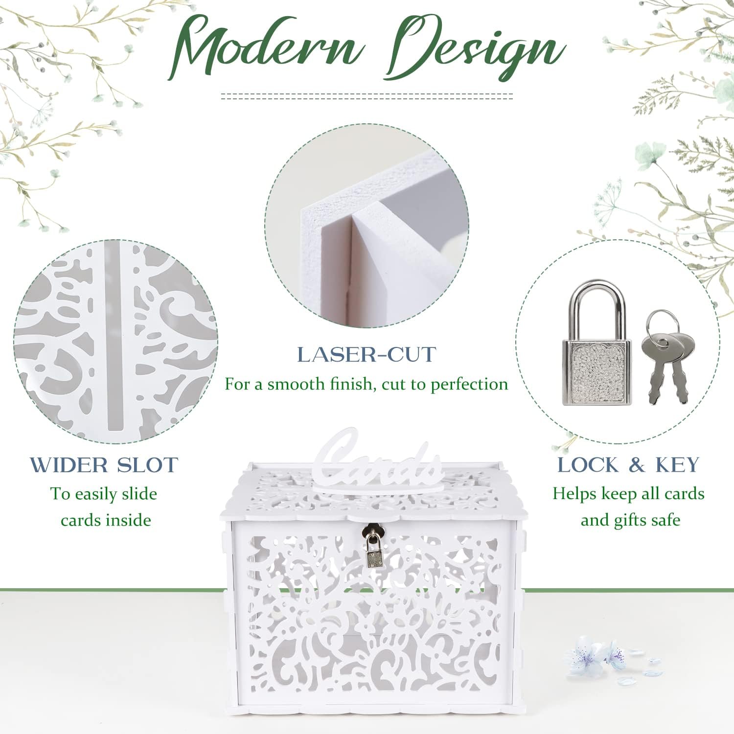 ODM OurWarm White Wedding Card Box with Lock, PVC Gift Card Box for Wedding Decorations for Reception, Money Gift Boxes for Party Reception Anniversary Bridal Baby Shower Decorations Custom Mold Development