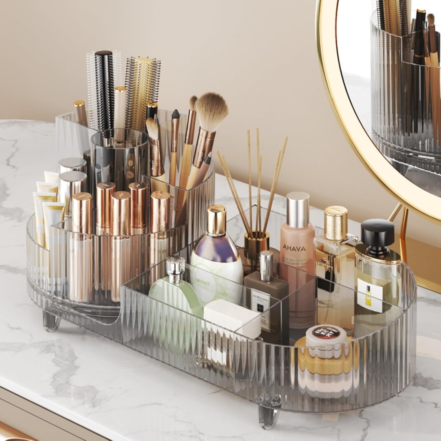 Private Label Rotating makeup organizer,Large Capacity Cosmetic Display Case, easy to hold all of your makeup products, at least 20 makeup brushes/eyeliner,10 lipsticks,8 skincare products(Crystal Clear) Factory Direct Price