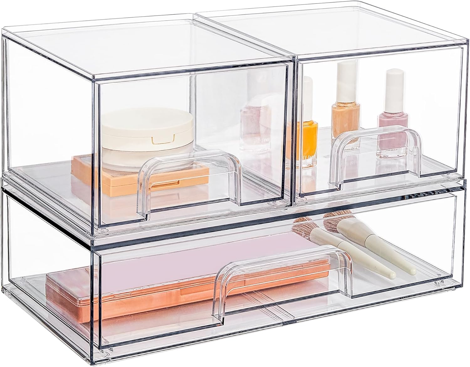 Private Label Vtopmart Stackable Storage Drawers Set of 3,Clear Plastic Organizer Bins for Makeup, Cosmetics, Beauty Supplies,Ideal for Vanity, Bathroom,Cabinet,Pantry Organization Custom Logo Service