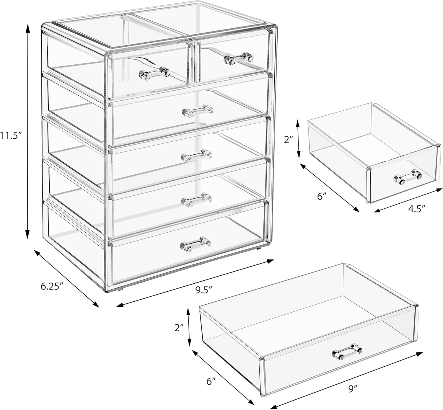 Private Label Sorbus Acrylic Makeup Organizer - Organization and Storage Case for Cosmetics Make Up & Jewelry - Big Clear Makeup Organizer for Vanity, Bathroom, College Dorm, Closet, Desk (4 Large, 2 Small Drawers) Factory Direct Price
