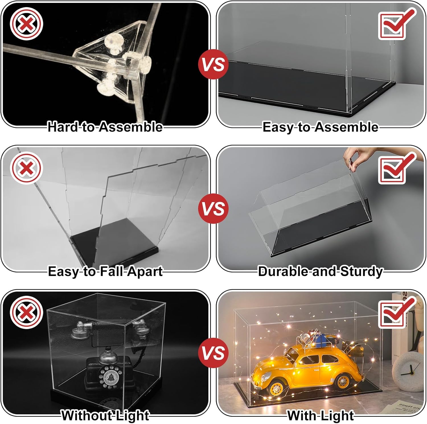 Wholesale OEM ODM LANSCOERY Acrylic Display Case, Assemble Showcase Display Box for Collectibles, with Dustproof & Seamless Display Design, 6x6x10inch Black Base Factory & Supplier