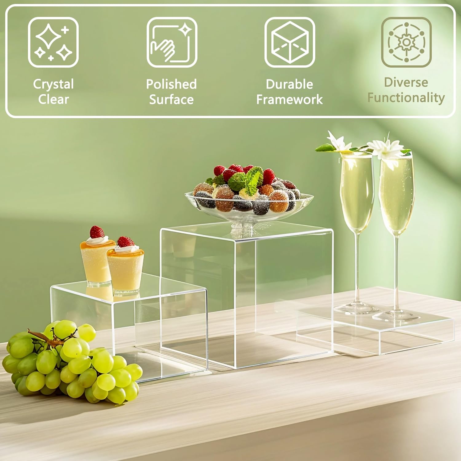 ODM 6Pcs Buffet Risers, Food Risers for Buffet, Acrylic Boxes for Display Cube Riser Display Cases Acrylic Square Cube Display Base, Clear Custom Logo Service