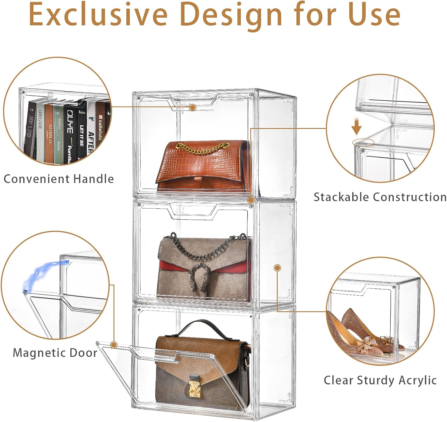 Private Label Stackable Storage Bins,Clear Acrylic Display Case, Acrylic Boxes with Lids, Stackable Storage for Handbags & Purse, Magnetic Lid Storage Bins for Home Organization-1 Pack Custom Mold Development