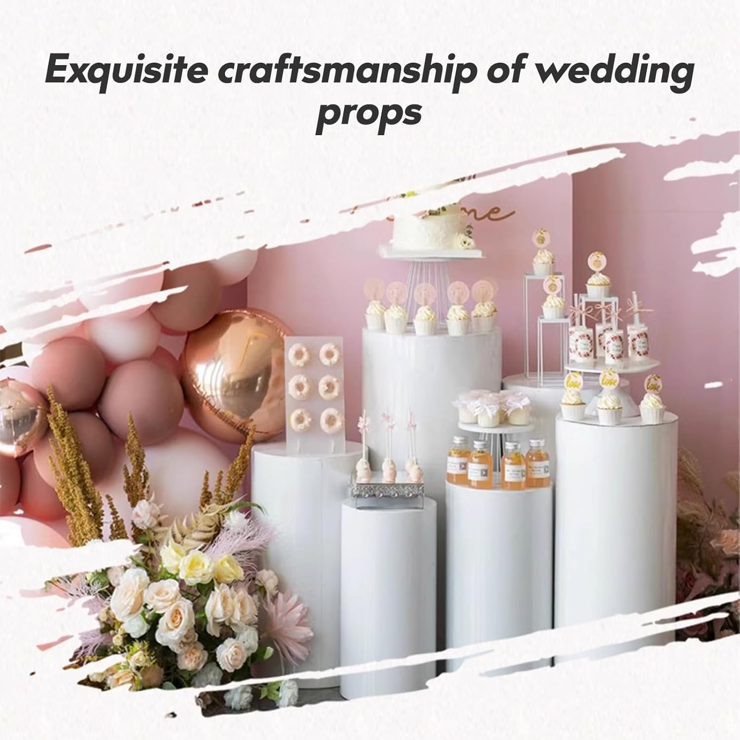 Private Label 3PC Cylinder Pedestal Stands for Party, White Round Large Cylinder Tables, Pedestal Display Plinth Pillars for Wedding Ceremony Birthday Party Art Decor OEM Wholesale Manufacturer