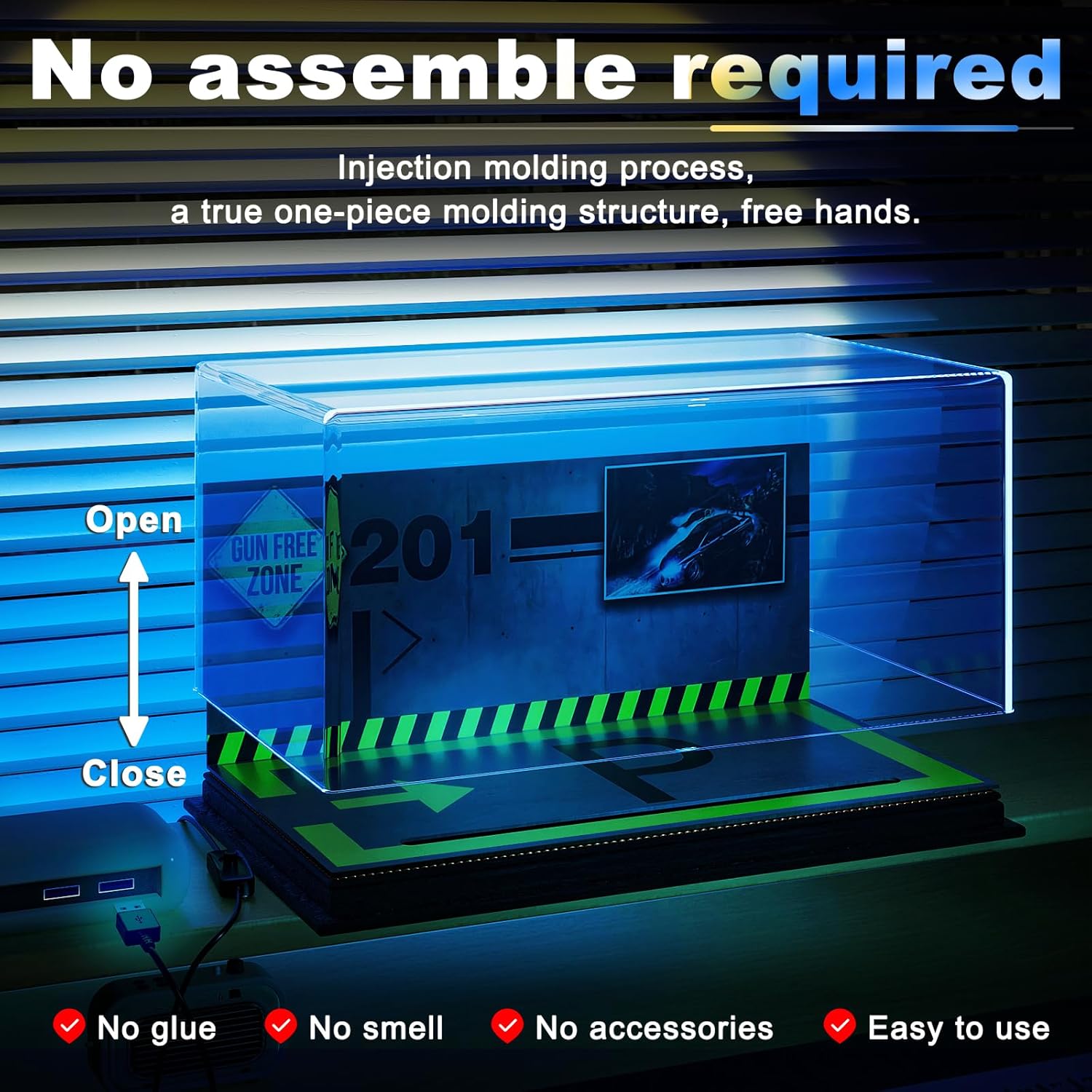 Private Label Lighted Display Case for 1/24 Scale Model Cars , No Assemble Show Case with Lights and Leather Base, Clear Acrylic Display Box for Cars Baseball Tennis Dust Proof UV Protection(11x6x5inch) Ecommerce Ready Product