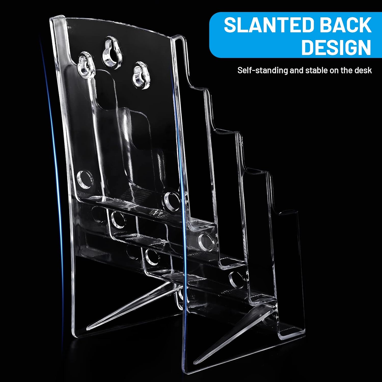 Wholesale 4 Pcs Acrylic Brochure Holder, 4 x9 Inches Flyer Holder, 4 Tier Clear Pamphlet Holder, Magazine Literature Organizer Holder, Brochure Display Stand, For Wall Mount or Desktop Use China Factory Bulk Supply