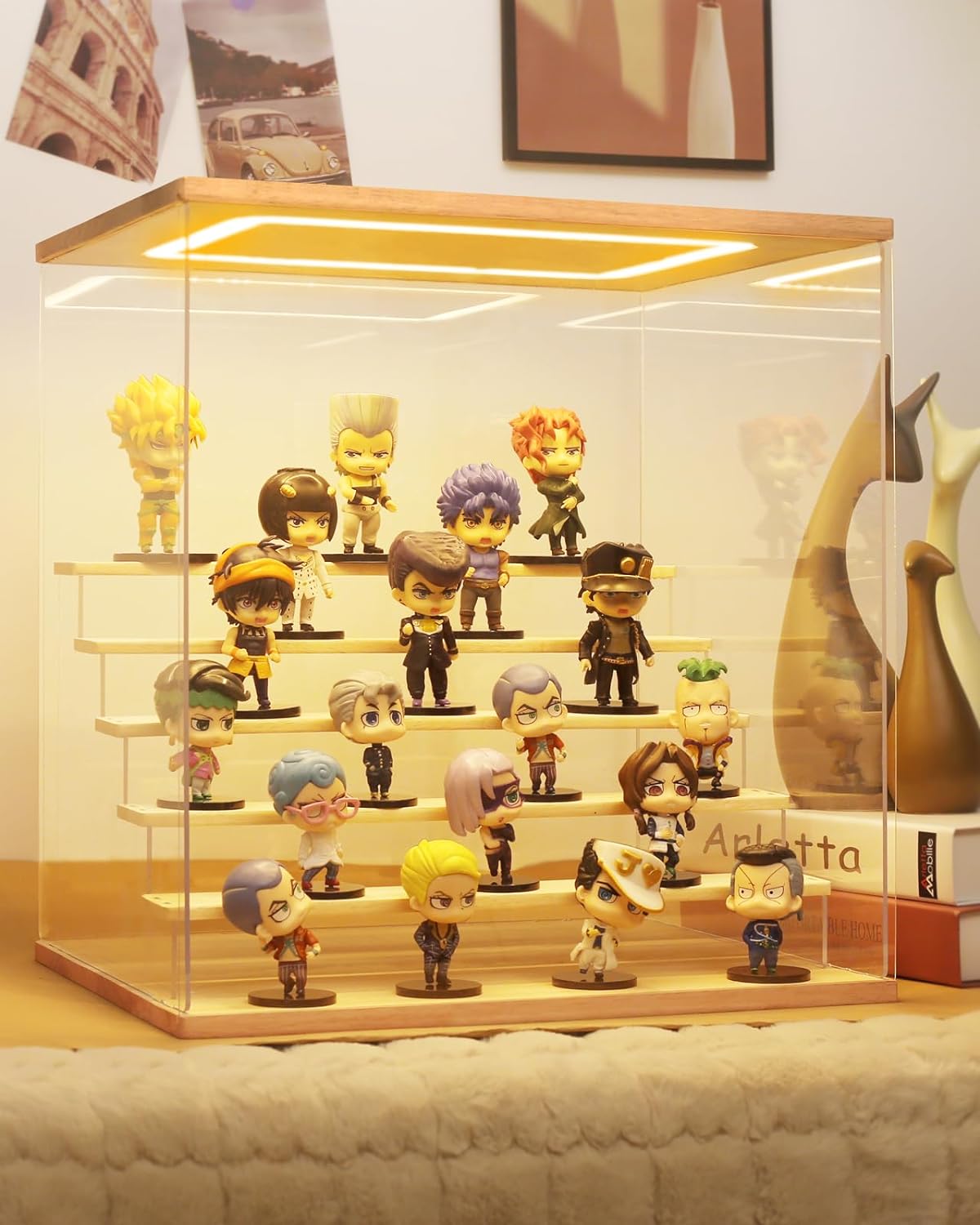 Private Label Clear Acrylic Display Case with Light , 4 Tier Display Box Stand Assembly Dustproof Protection Showcase for Collectibles Action Figures (12.6×9.6×10.6in; 32×24.5×27cm) Ecommerce Ready Product