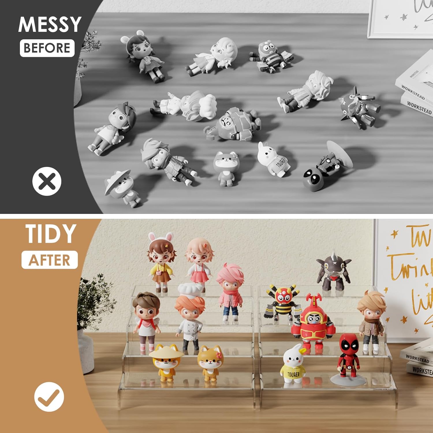 Private Label 2 Set Large Acrylic Risers, 8 Pcs Rectangular Clear Acrylic Display Stand, Display Risers Shelf for Retail Desktop Shoe Showcase Jewelry Funko Pop Figures OEM Wholesale Manufacturer