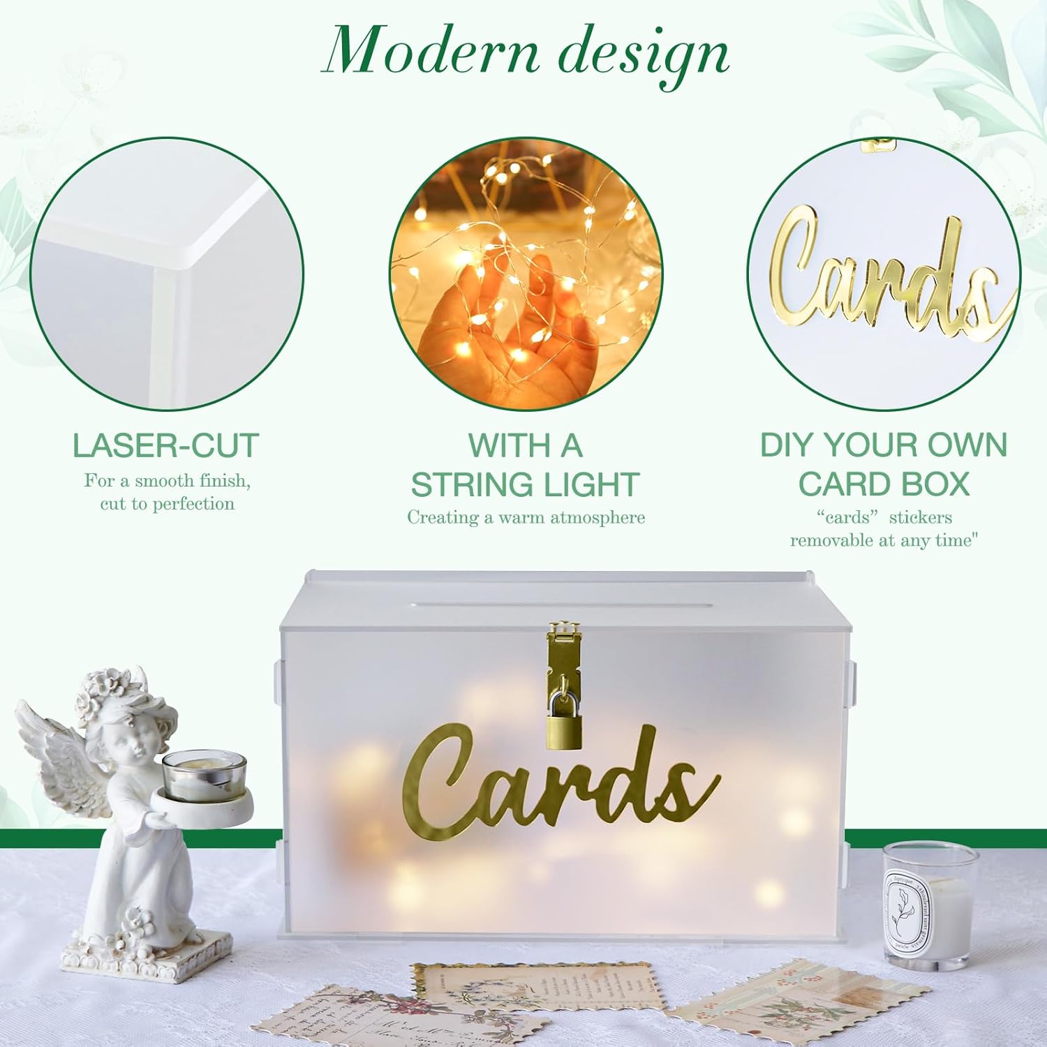 ODM OurWarm Frosted Acrylic Wedding Card Box with Lock, Large Gift Card Box for Wedding Reception with Slot and String Light Custom Mold Development