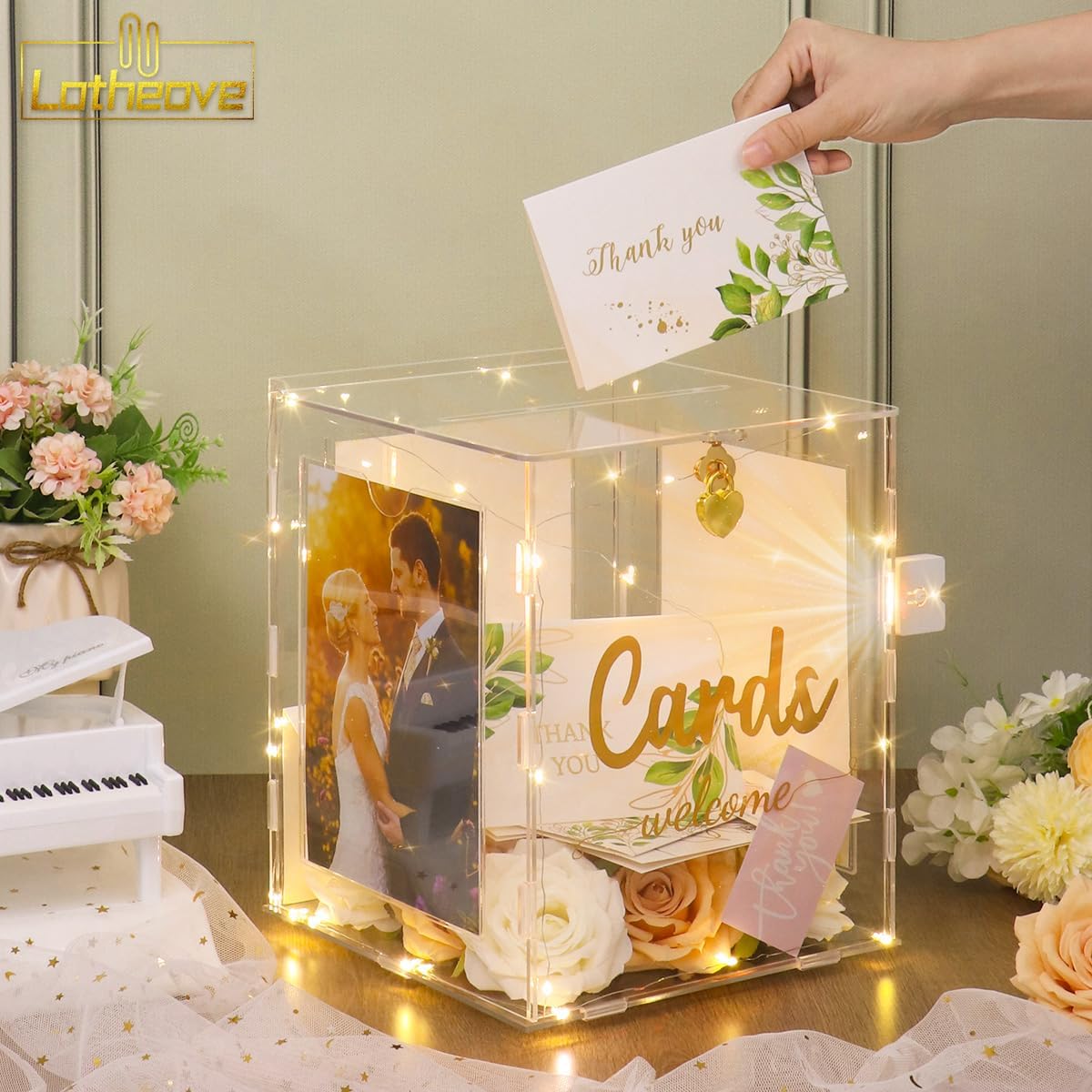 ODM Acrylic Wedding Card Box with Picture Frame, Acrylic Card Box with Slot, Clear Gift for Wedding Reception Anniversary Graduation Birthday Party Baby Shower Custom Mold Development