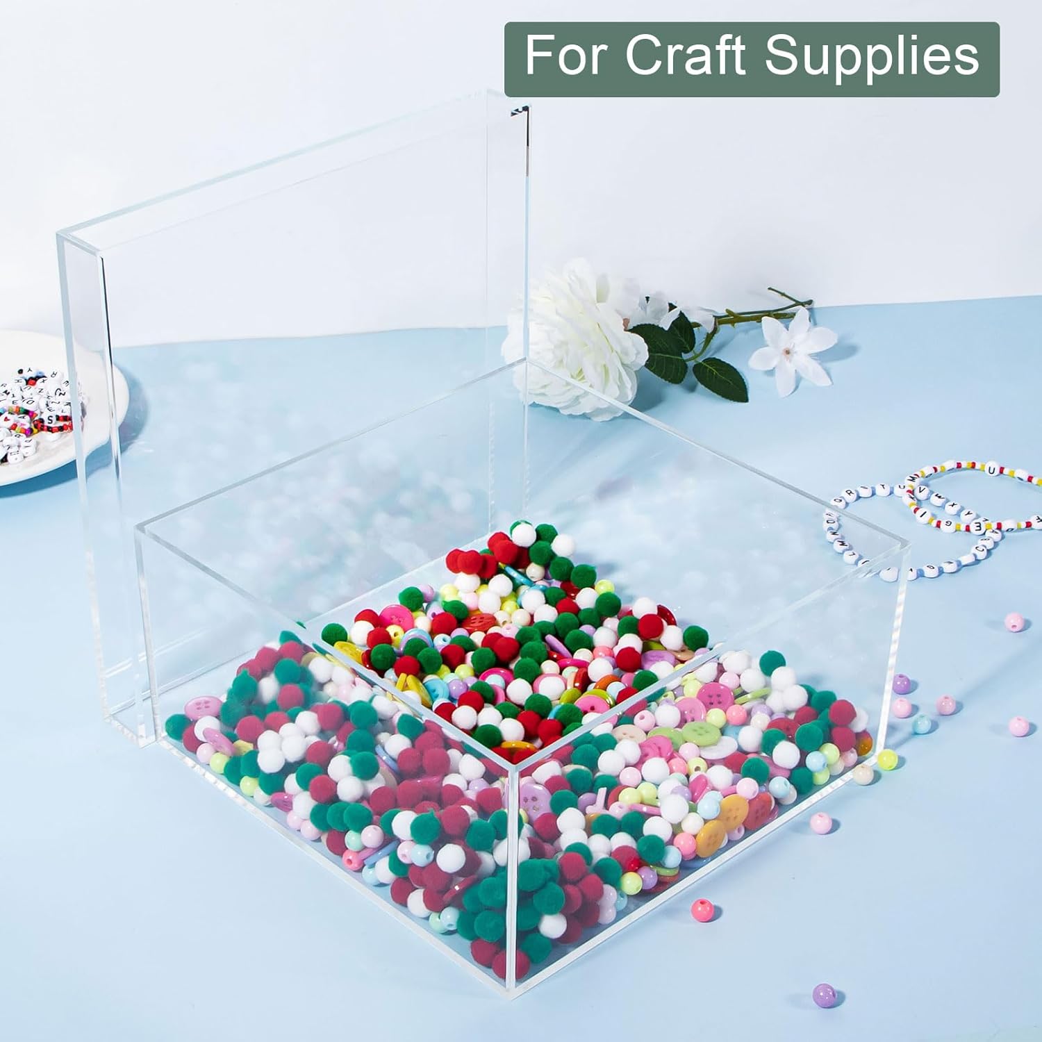 Private Label dedoot Large Clear Acrylic Box with Lid, 7.92x7.92x3.93 inches Clear Plastic Box for Organize, Acrylic Cube Storage Container Drawer Organizer for Vanity Jewelry Accessories, Small Items Custom Logo Service
