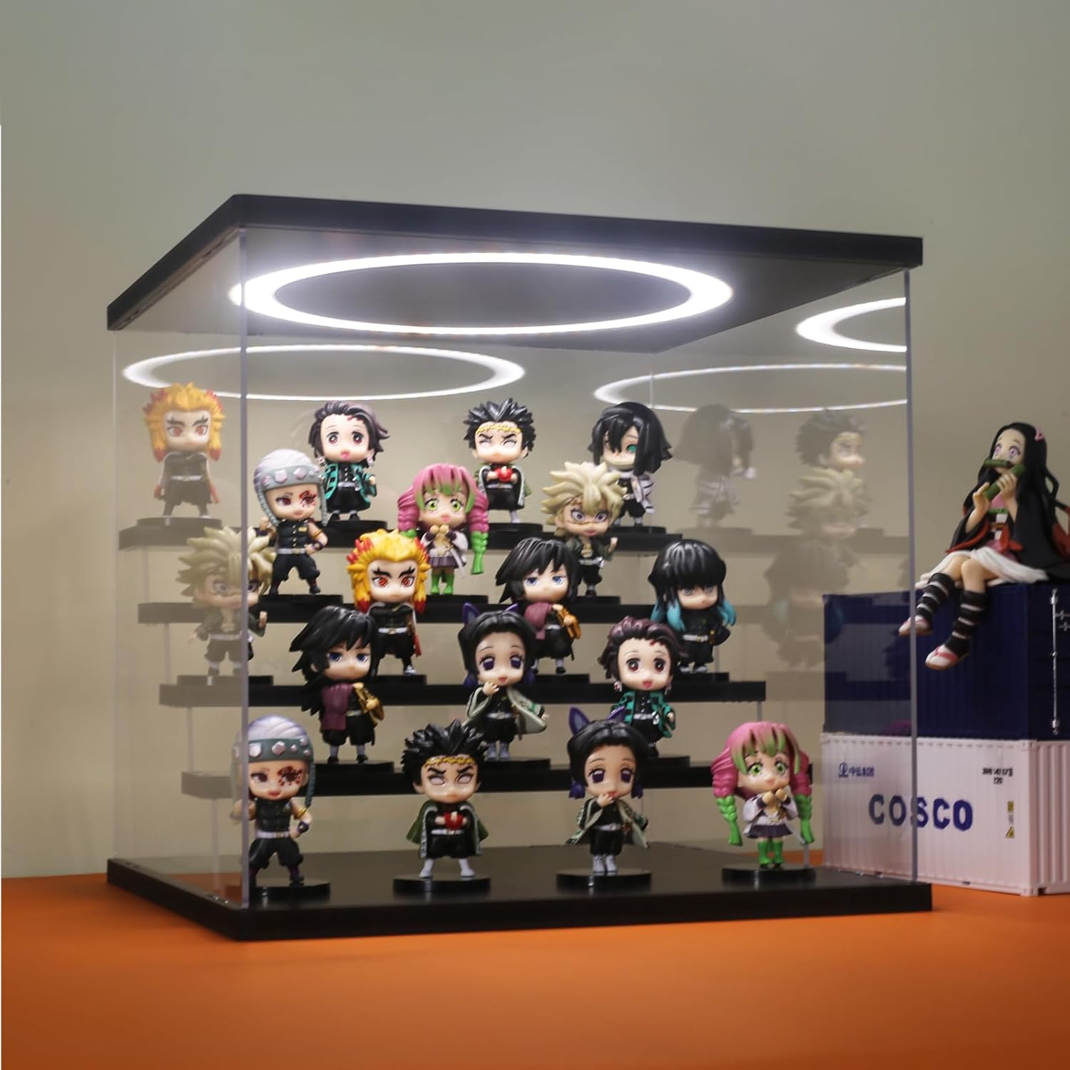 Private Label Acrylic Display Case with Adjustable LED Light, 5 Tier Clear Display Box Dustproof Showcase for Action Figures, Collectibles and Mini Toys, Assembly Display Cabinet(Black 12.5×12.2×11.8in) Ecommerce Ready Product