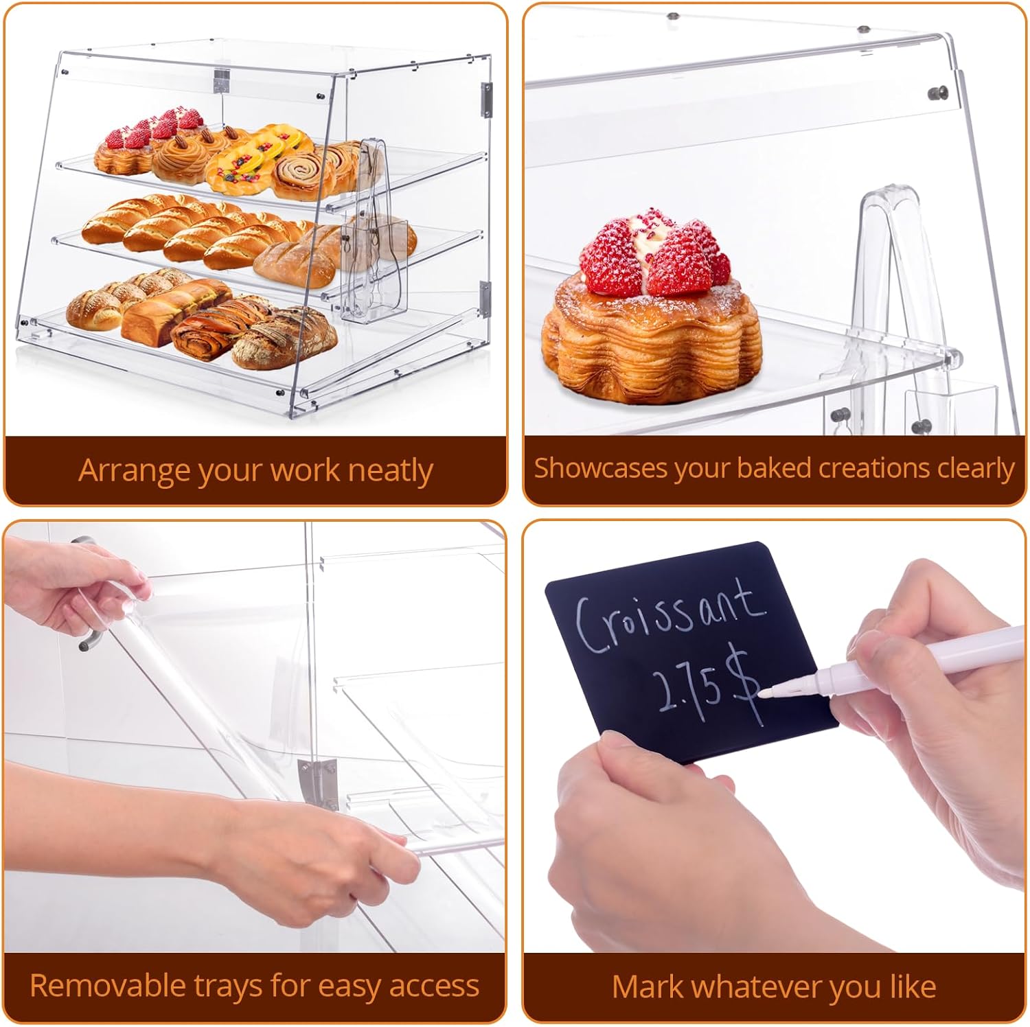 Wholesale OEM ODM Bakery Display Case, Pastry Display Case countertop 3 Tier Tray, Acrylic Clear Boxes for Bread Pastry Desserts Food Cookie, Display Cabinet Box for Baking Enthusiasts, 20.86 x 17.3 x 16.5 in Factory & Supplier