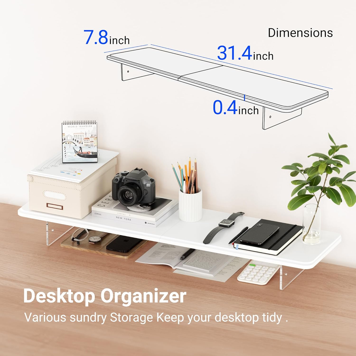 Private Label Monitor Stand Riser,31.5-Inch LED Light Wood Computer Monitor Stand with Adjustable Acrylic Legs,Desk Accessories Desktop Organizer Stand for Computer,Laptop,Printer,PC TV Screen Riser，White OEM Wholesale Manufacturer