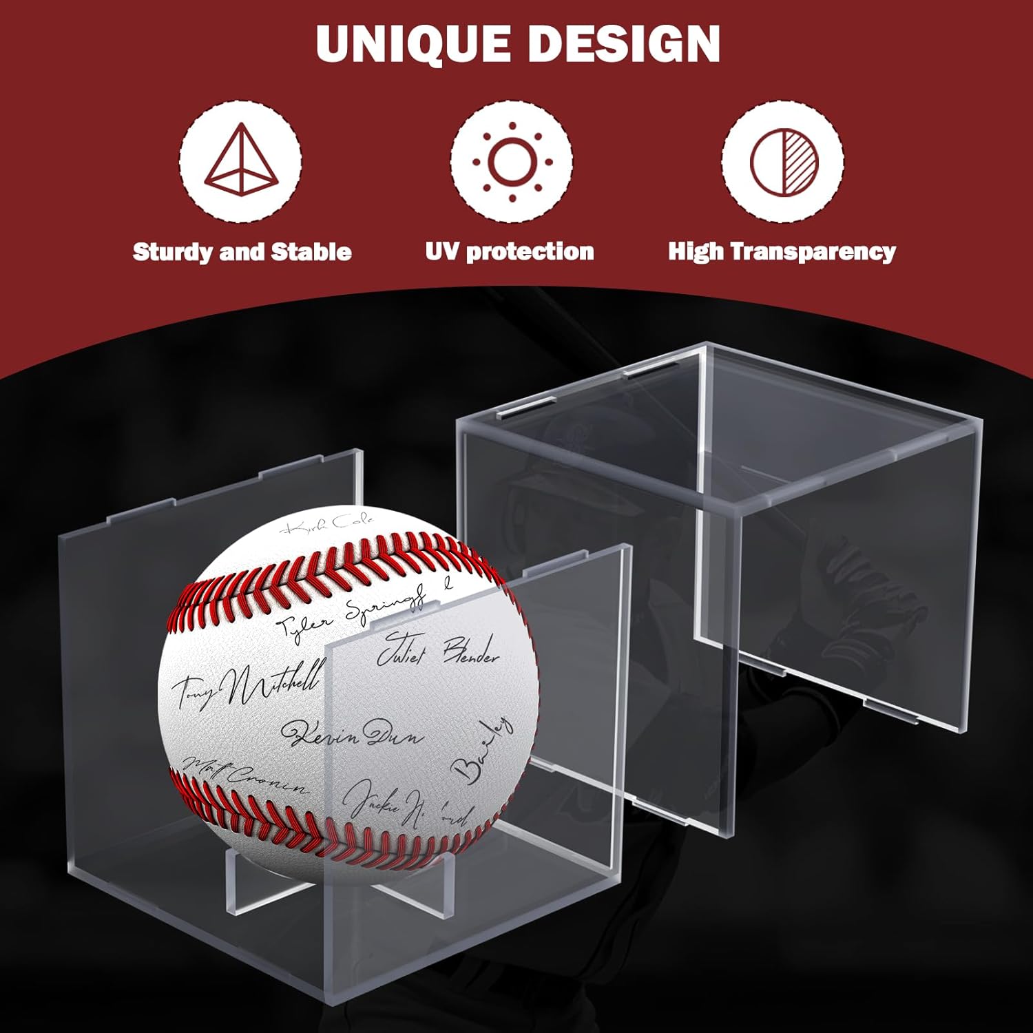 ODM Leffis Football Display Case, Acrylic Football Case Display Case, Memorabilia Display Cases with Removable Built-in Football Display Stand for Autographed Football (2P Baseball Case) Custom Logo Service