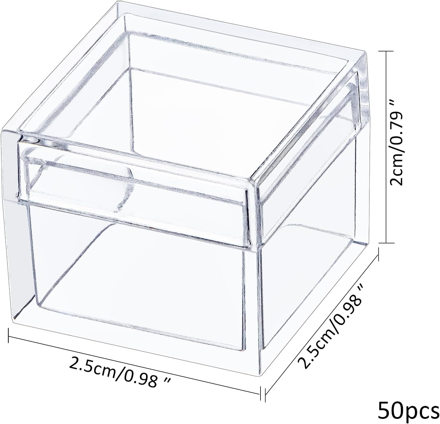 ODM Acrylic Box with Lid, Jewelry Box 50 Pack Small Square Acrylic Container Tiny Plastic Square Cube Containers with Lid Min Storage Box 1x1x0.8 Inch/25X25X20mm for Candy Pill and Tiny Jewelry Custom Logo Service