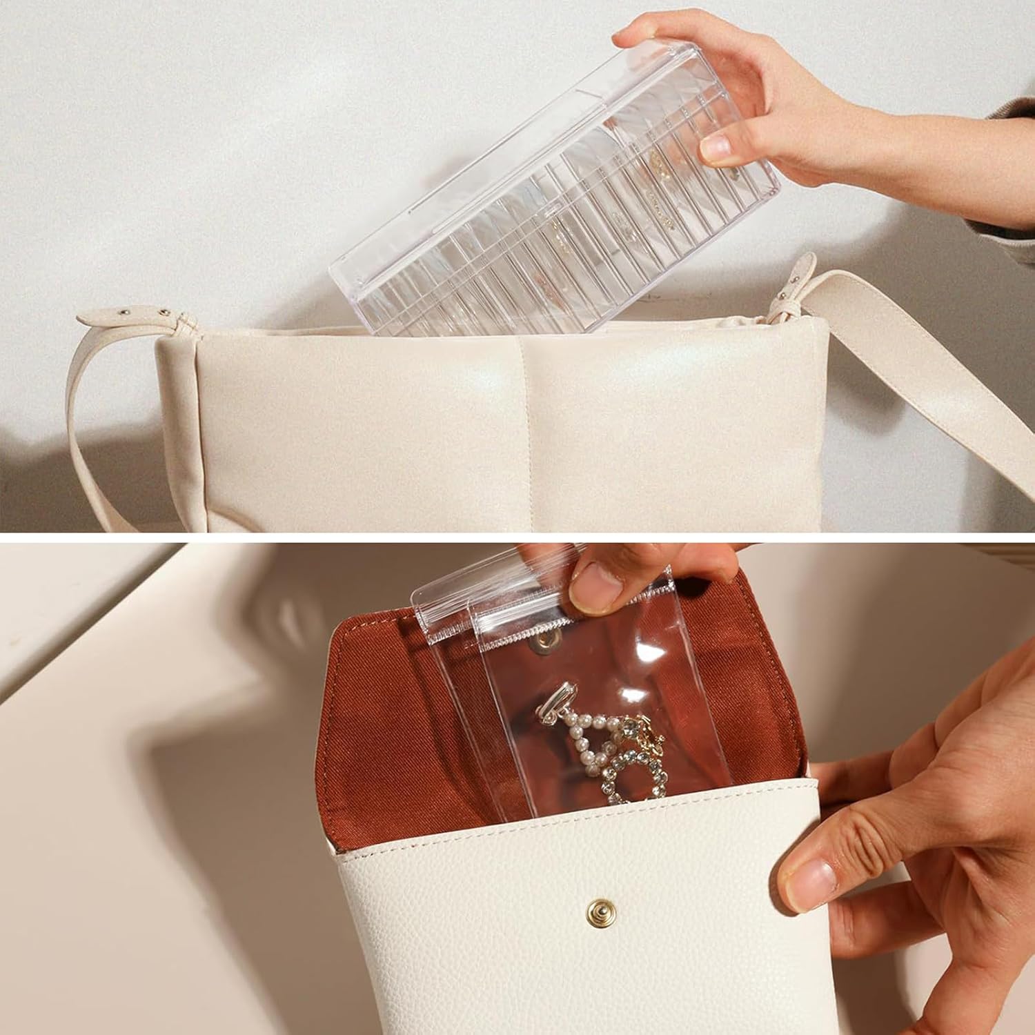 Direct Manufacturer Acrylic Jewelry Box Organizer with 40 PVC Portable Anti Tarnish Jewelry bags Clear Jewelry Organizer,Travel Jewelry Case for Earrings Ring Necklace (Clear+Pink) Low MOQ