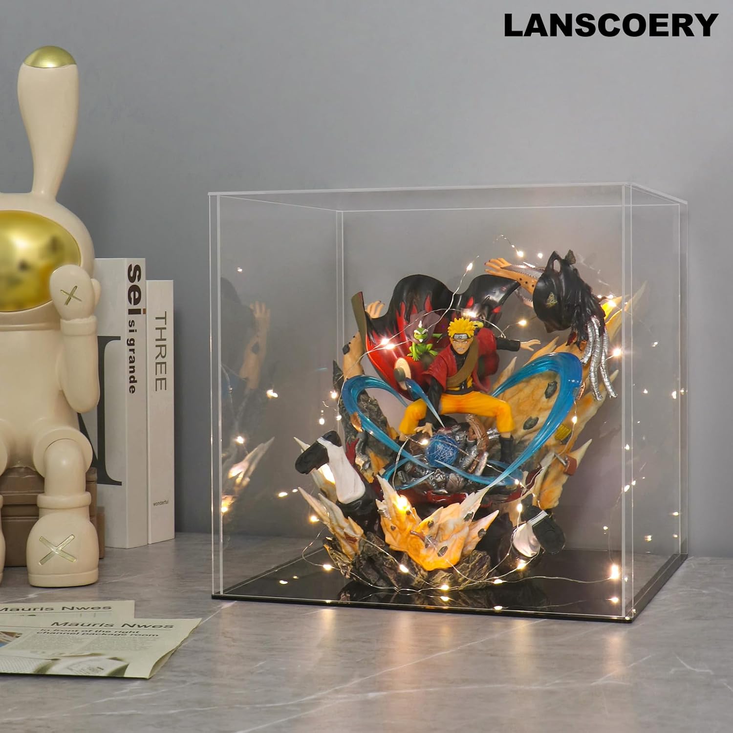 ODM LANSCOERY Acrylic Display Case, Assemble Showcase Display Box for Collectibles, with Dustproof & Seamless Display Design, 11x11x11inch Black Base Custom Logo Service