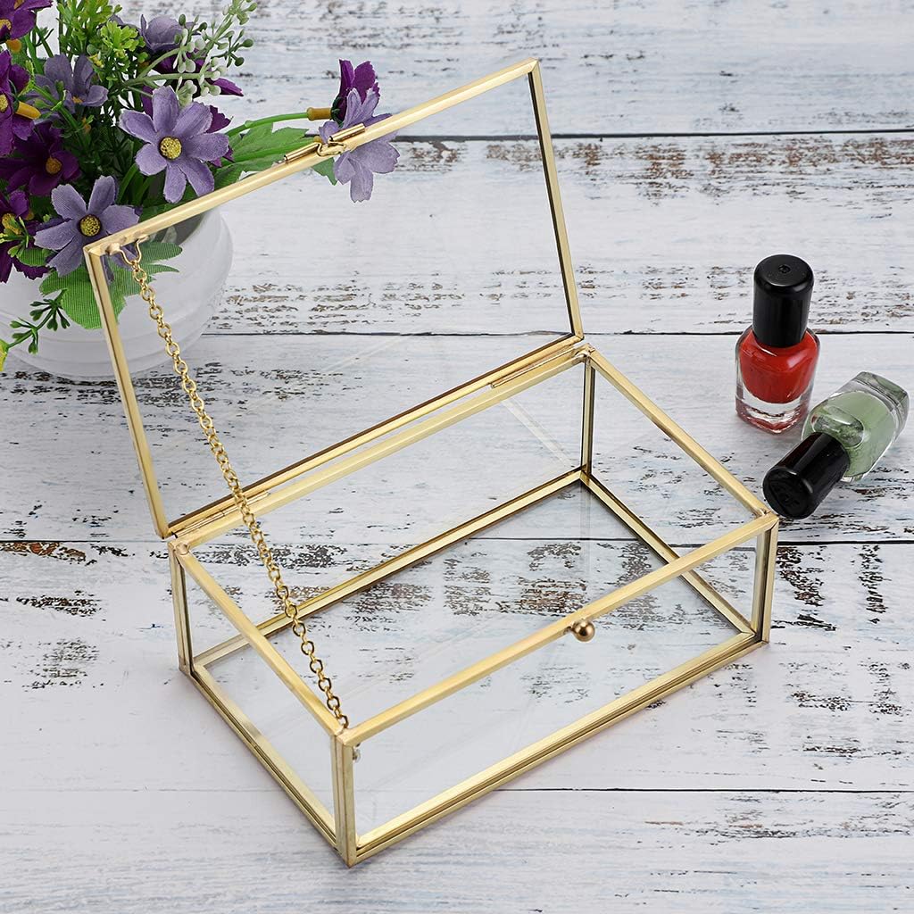 Direct Manufacturer Hipiwe Vintage Glass Keepsake Box, Rectangle Jewelry Display Organizer Box Vanity Lidded Box Home Decor Accent Decorative Box for Storage Trinket Rings Bracelet Low MOQ