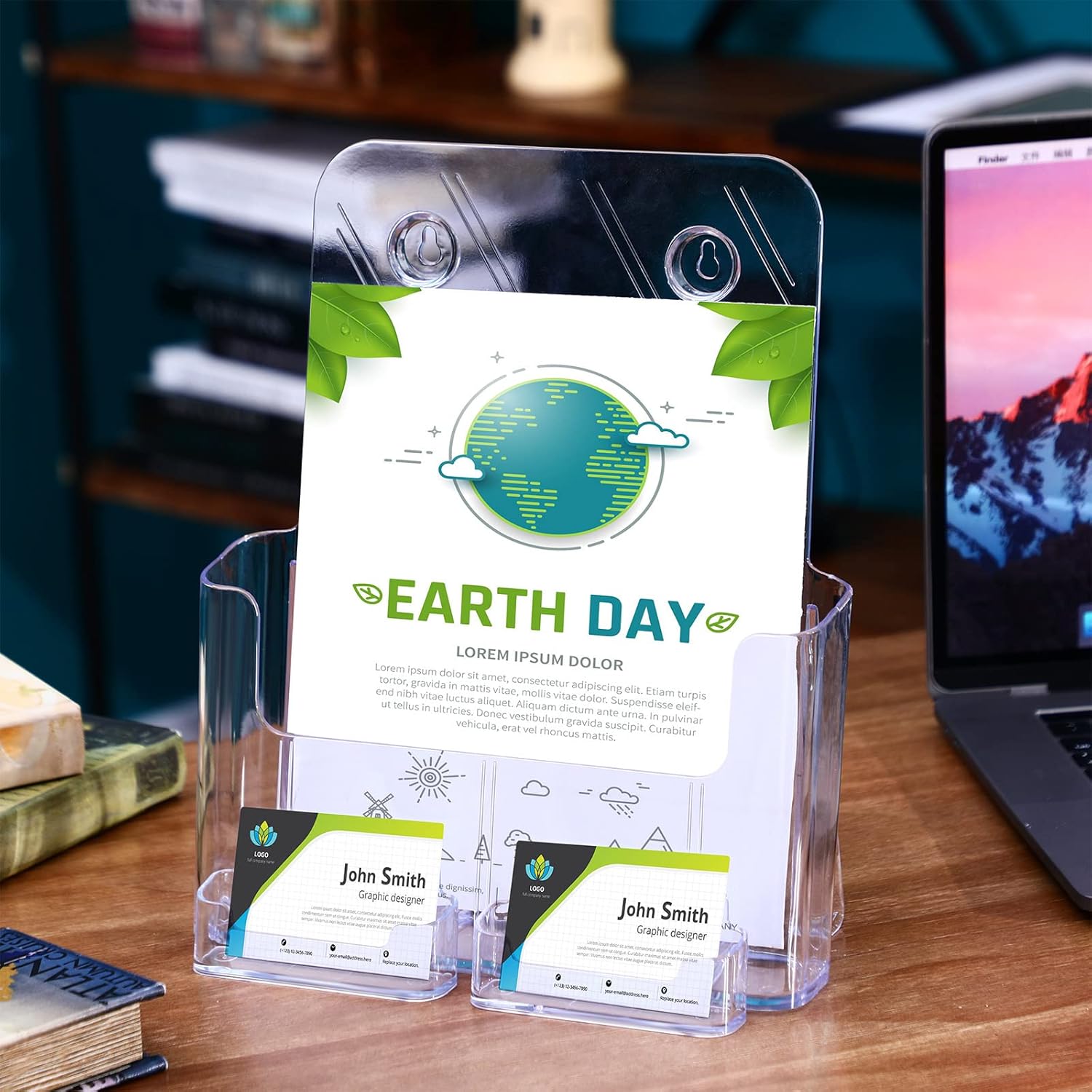 Wholesale Outus 2 Sets 8.5 x 11'' Acrylic Brochure Holder with Business Card Holder Bifold Acrylic Literature Display Stand Half Page Flyer Display Magazine Pamphlet Booklet Stand for Desk Wall Mount China Factory Bulk Supply