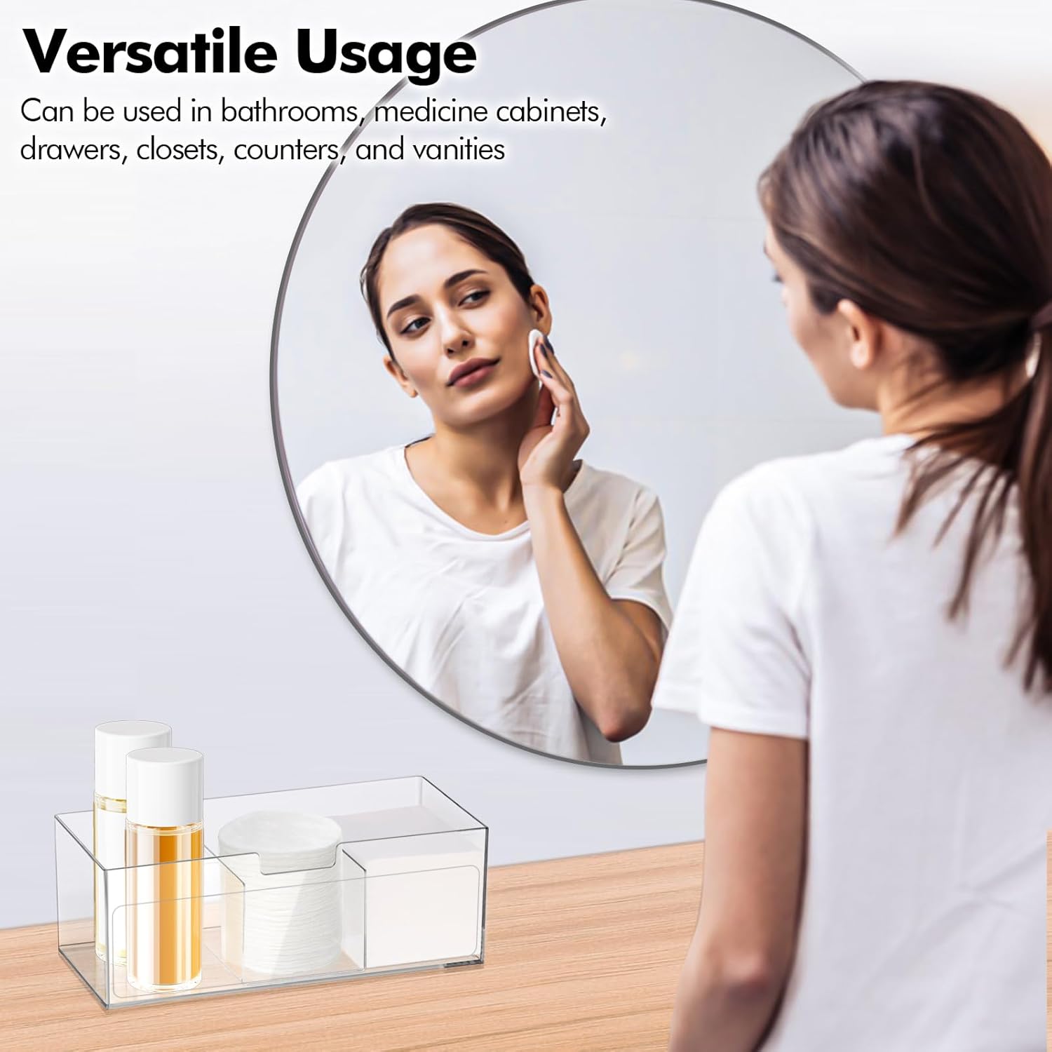 Private Label Poeland 2 Pack Makeup Organizer, Stackable Storage Organizer with U-shaped Removable Divider, Clear Storage Box for Medicine Cabinet, Closet, Bathroom, Counter Custom Logo Service