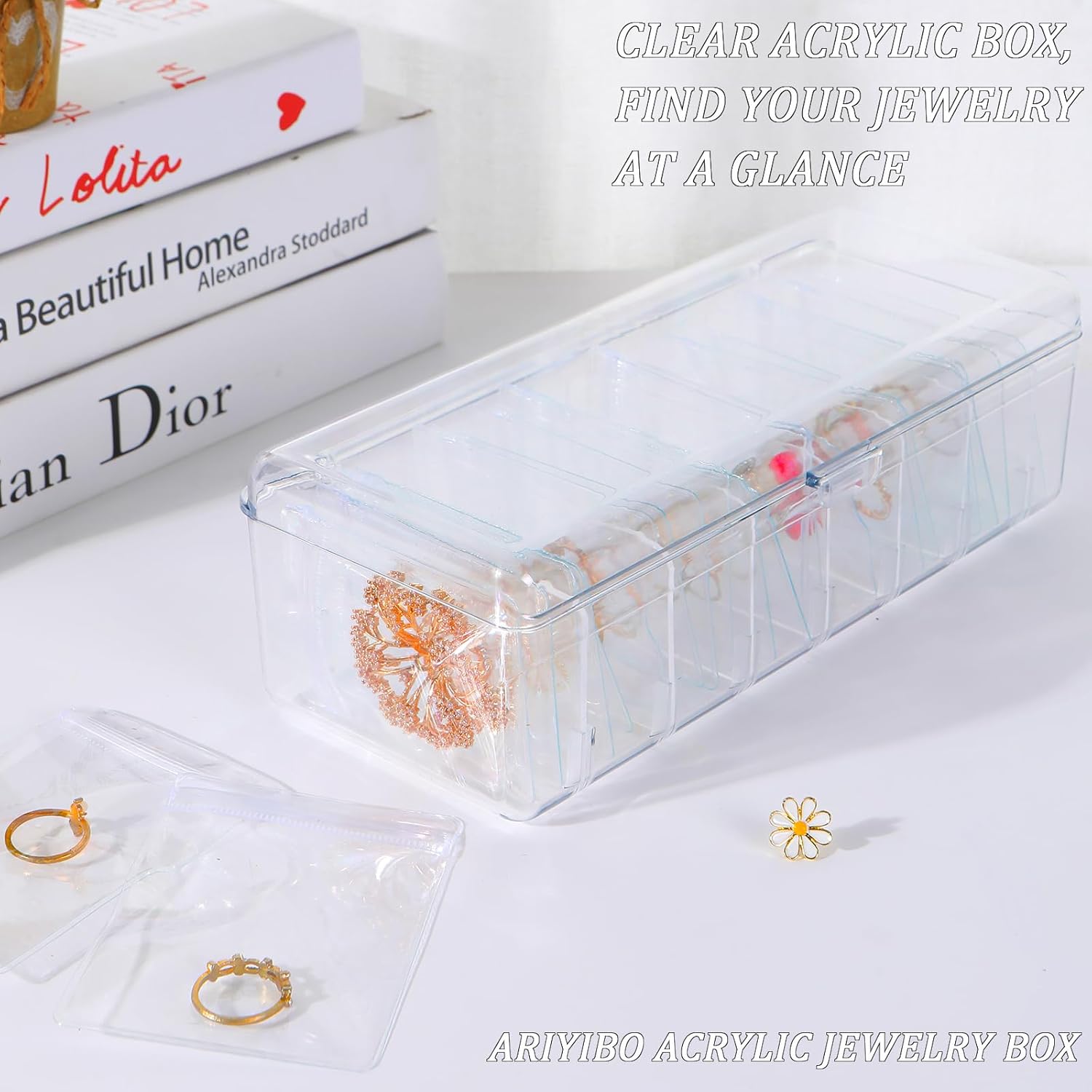 Direct Manufacturer Acrylic Jewelry Box Organizer, Clear Jewelry Organizer and Storage with 30 Portable Anti Tarnish Jewelry Bags, Jewelry Travel Bag for Rings,Necklaces, Earrings Organizer for Women Girls, Clear Low MOQ
