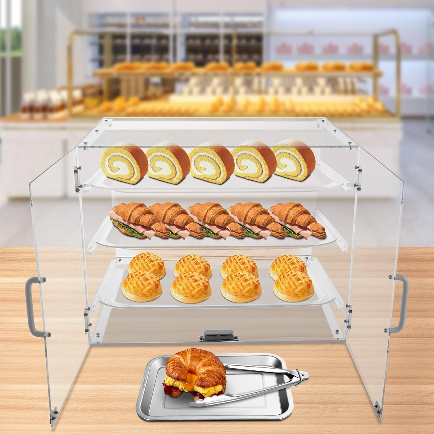 Wholesale OEM ODM Pastry Display Case, 3-Tier Commercial Countertop Bakery Display Case, Acrylic Display Box Clear Bread Storage with Magnetic Door, 21" x 17 1/3" x 16 1/2" Factory & Supplier