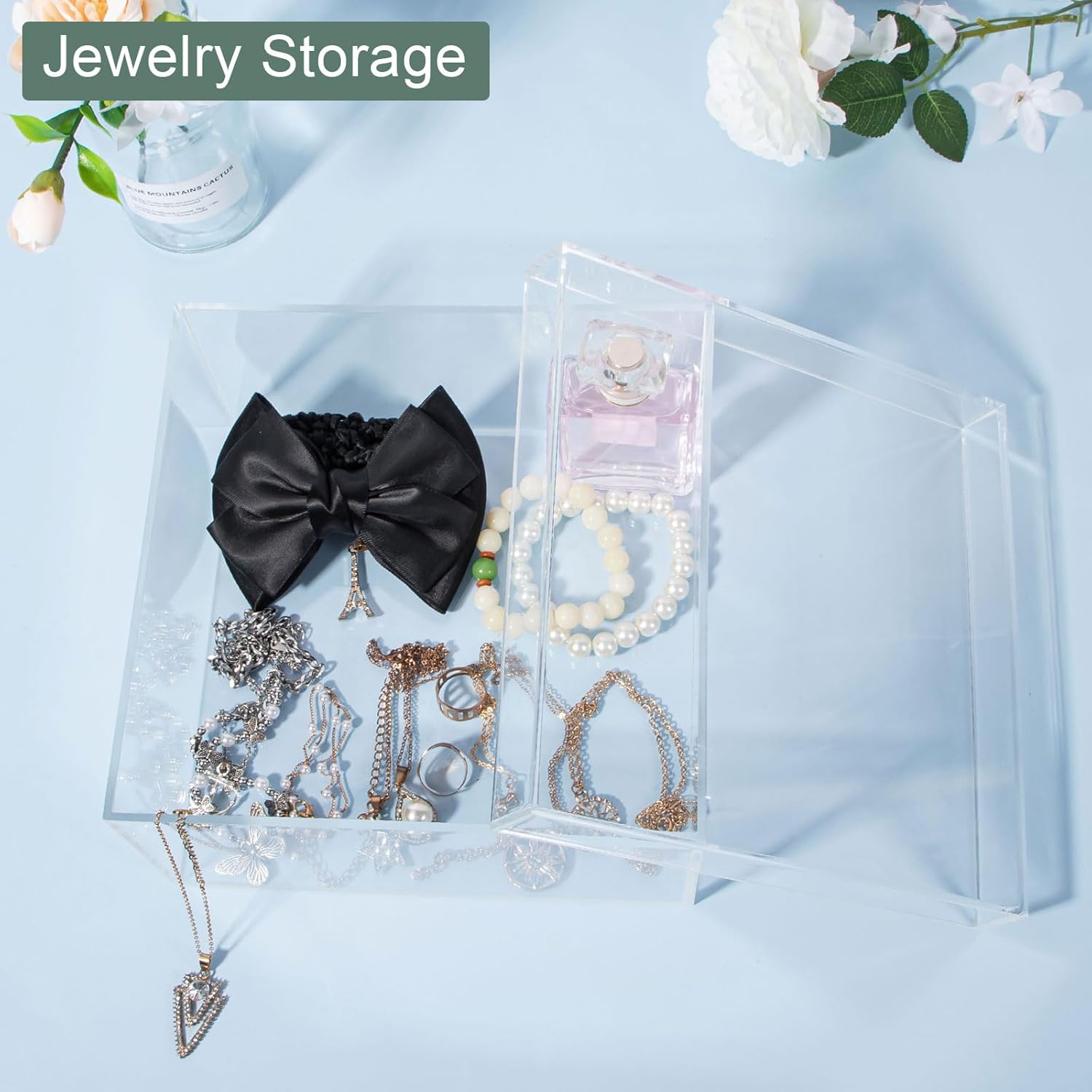 Private Label dedoot Large Clear Acrylic Box with Lid, 7.92x7.92x3.93 inches Clear Plastic Box for Organize, Acrylic Cube Storage Container Drawer Organizer for Vanity Jewelry Accessories, Small Items Custom Logo Service