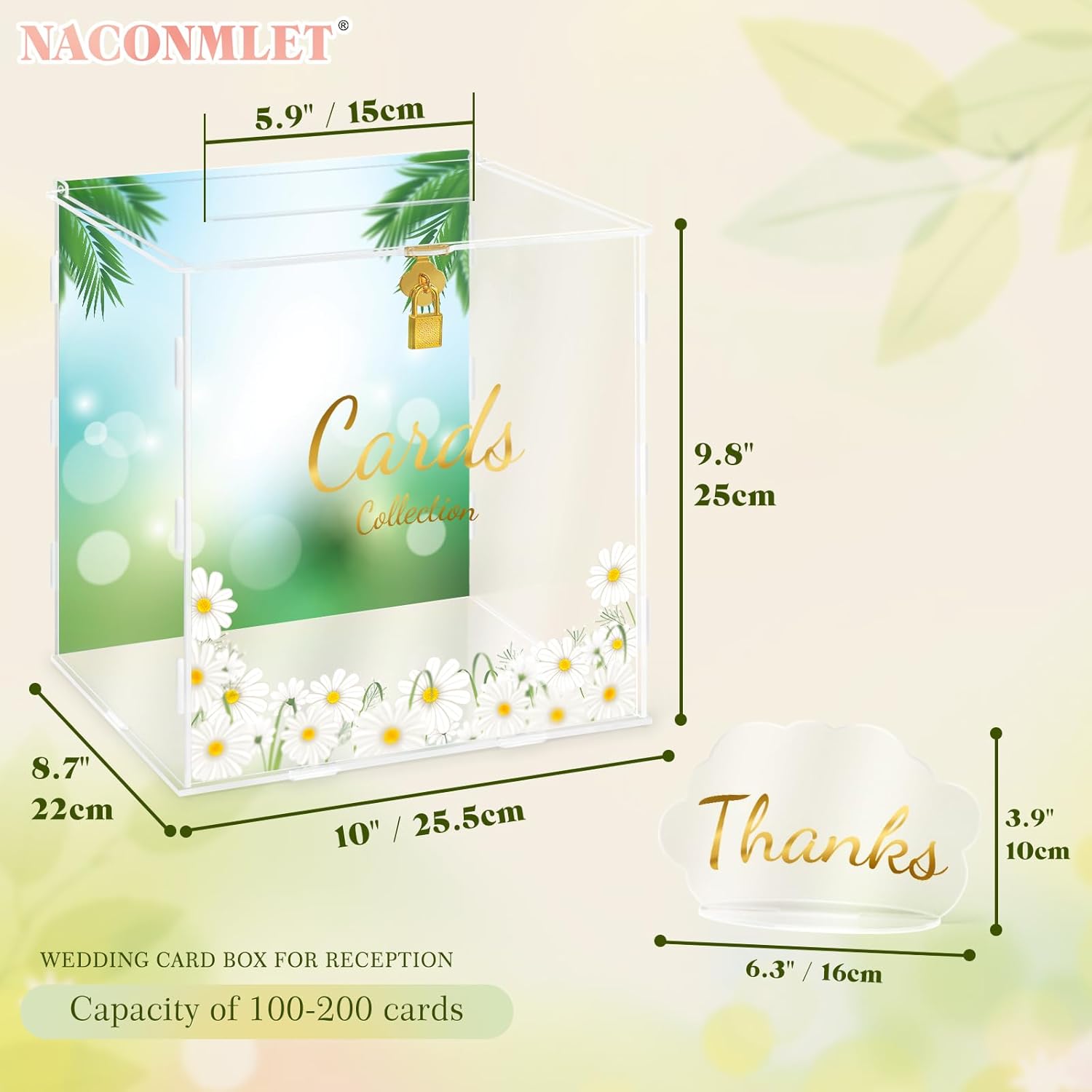 Private Label Card Box for Wedding,Acrylic Birthday Card Box Letter Envelope Holder with Lock and Slot for Reception Wedding Birthday Party Baby Shower Anniversary Ecommerce Ready Product