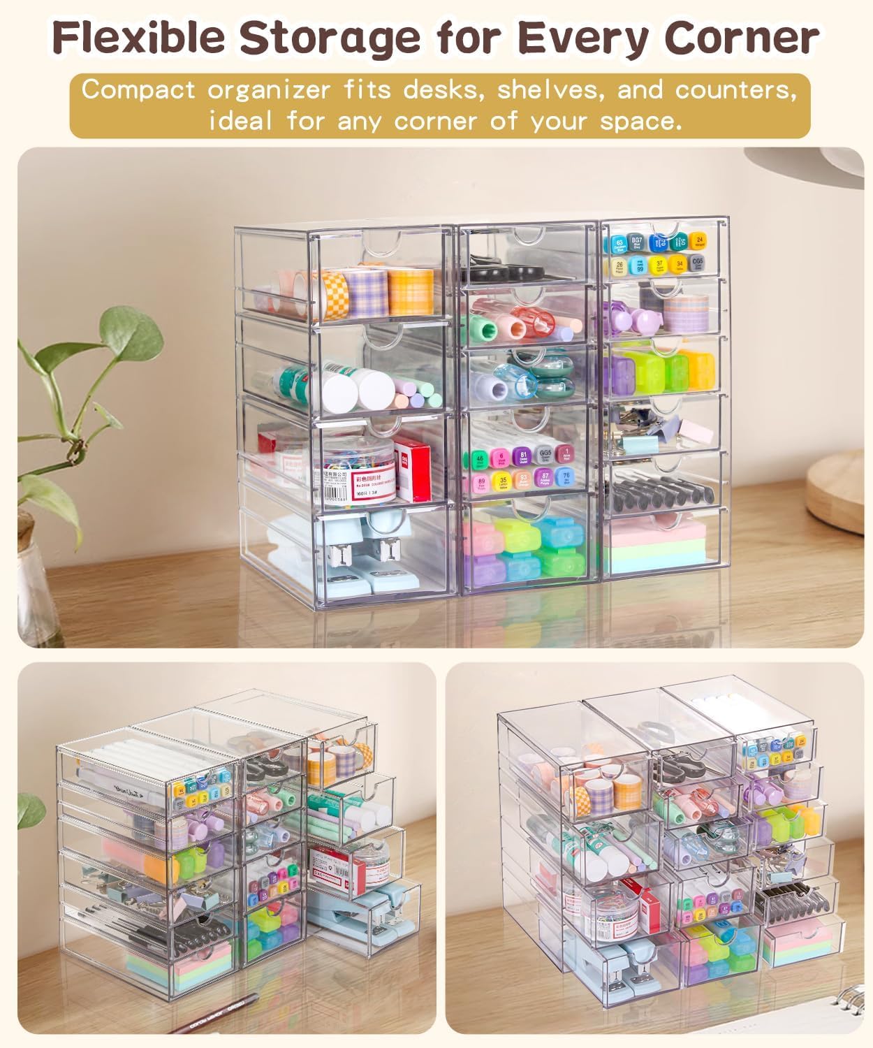 Private Label Clear Acrylic Organizer with Drawers | 15-Drawer Desktop Unit | Makeup & Desk Organization and Storage Box for Office, Craft, Vanity Table, Bathroom, Home Essentials Custom Logo Service