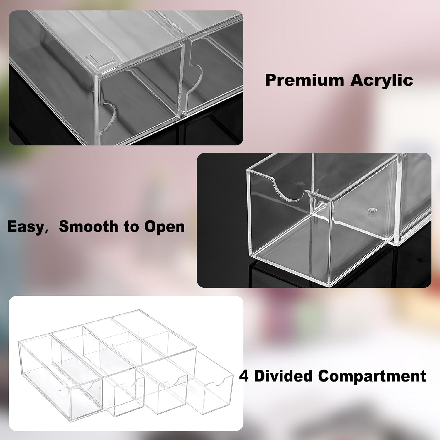 Private Label Hipiwe Acrylic Sunglasses Organizer, 2 Pack Glasses Case Multiple Pairs Eyeglass Storage Organizer Sunglass Display Case with 4 Drawer Acrylic Storage Drawers for Jewelry Watch Custom Logo Service