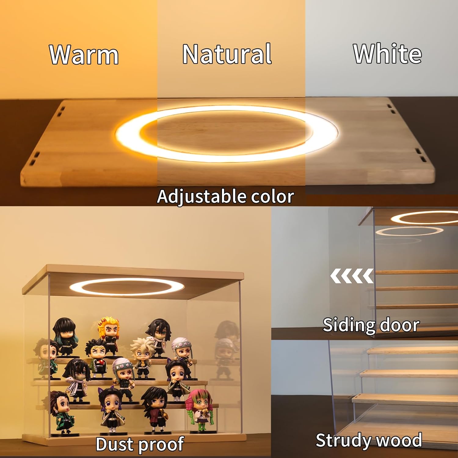 Private Label Acrylic Display Case with Adjustable LED Light, 5 Tier Clear Display Box Dustproof Showcase for Action Figures, Collectibles and Mini Toys, Assembly Display Cabinet(Black 12.5×12.2×11.8in) Ecommerce Ready Product