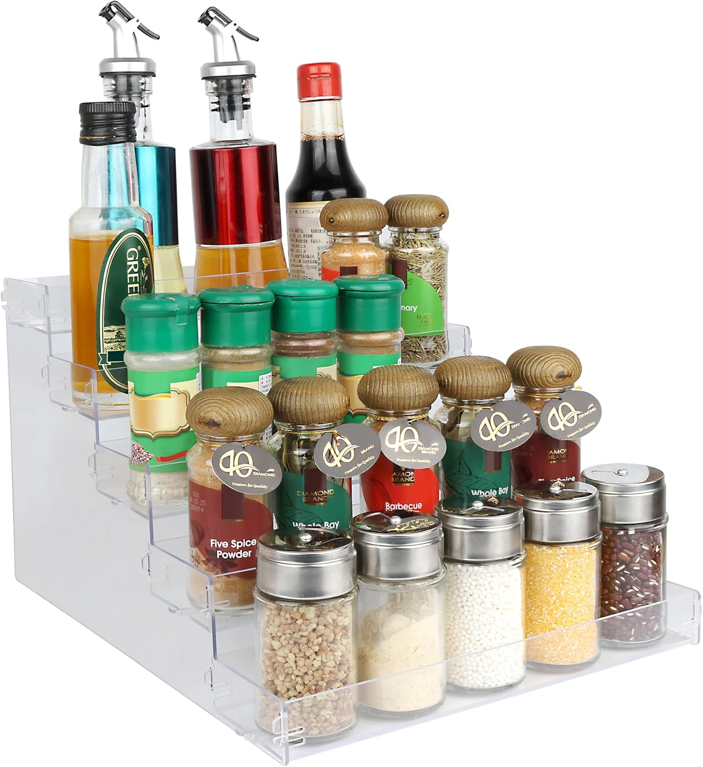 Spice Rack,No Tool Needed & No Pungent Acrylic Glue Self-derived Snap On Assembly Spice Shelf Pantry Kitchen Cabinet Organizer 10 in for Jars,Baking Supplies & Spice Bottles (5 Tier)