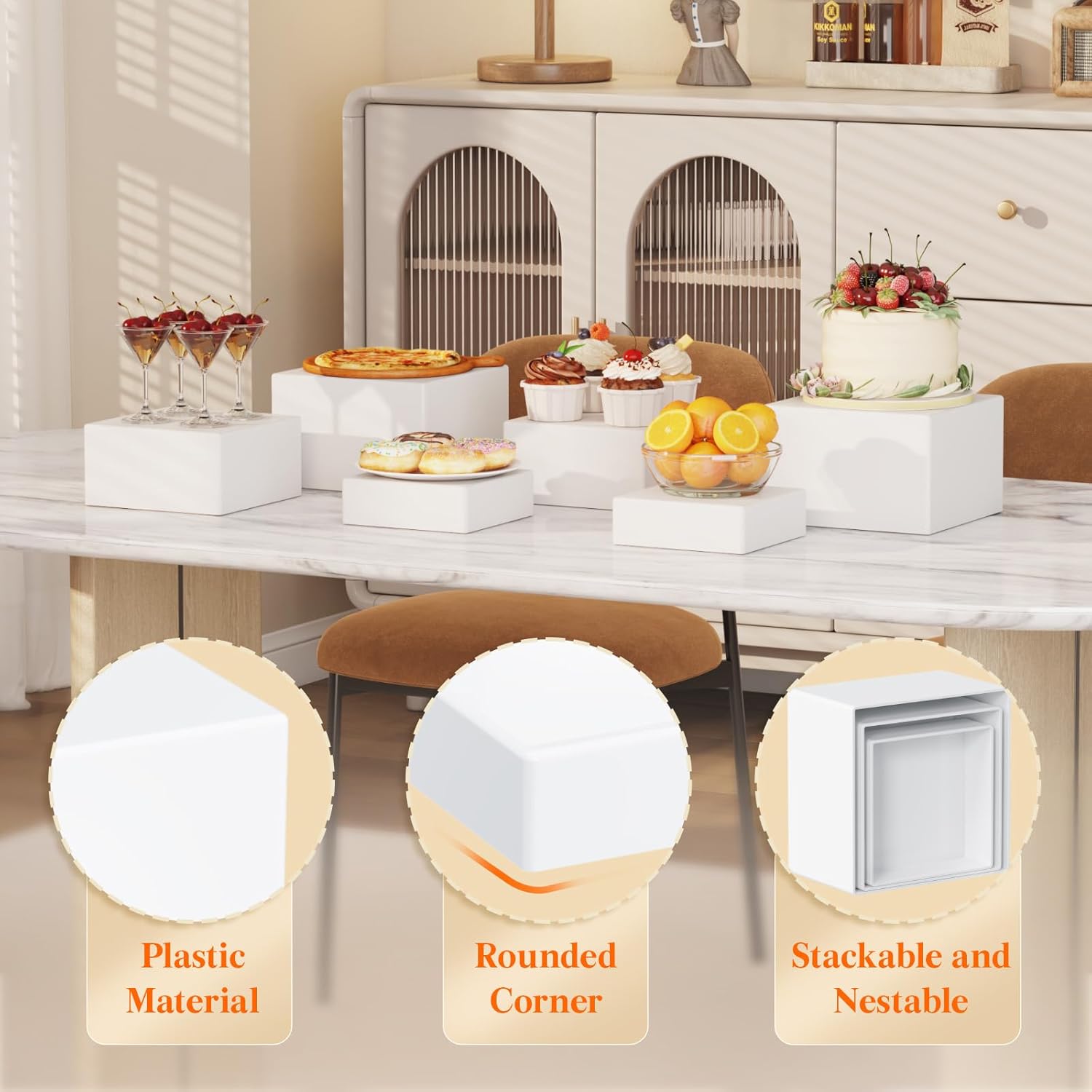 ODM Lifewit 6", 7", 7.8" Buffet Risers and Stands, Food Risers for Buffet Table, Catering Dessert Cake Stand for Party, Collectibles Jewelry Display Stand, White Cube Boxes Nesting Risers, 6 PCS Custom Logo Service