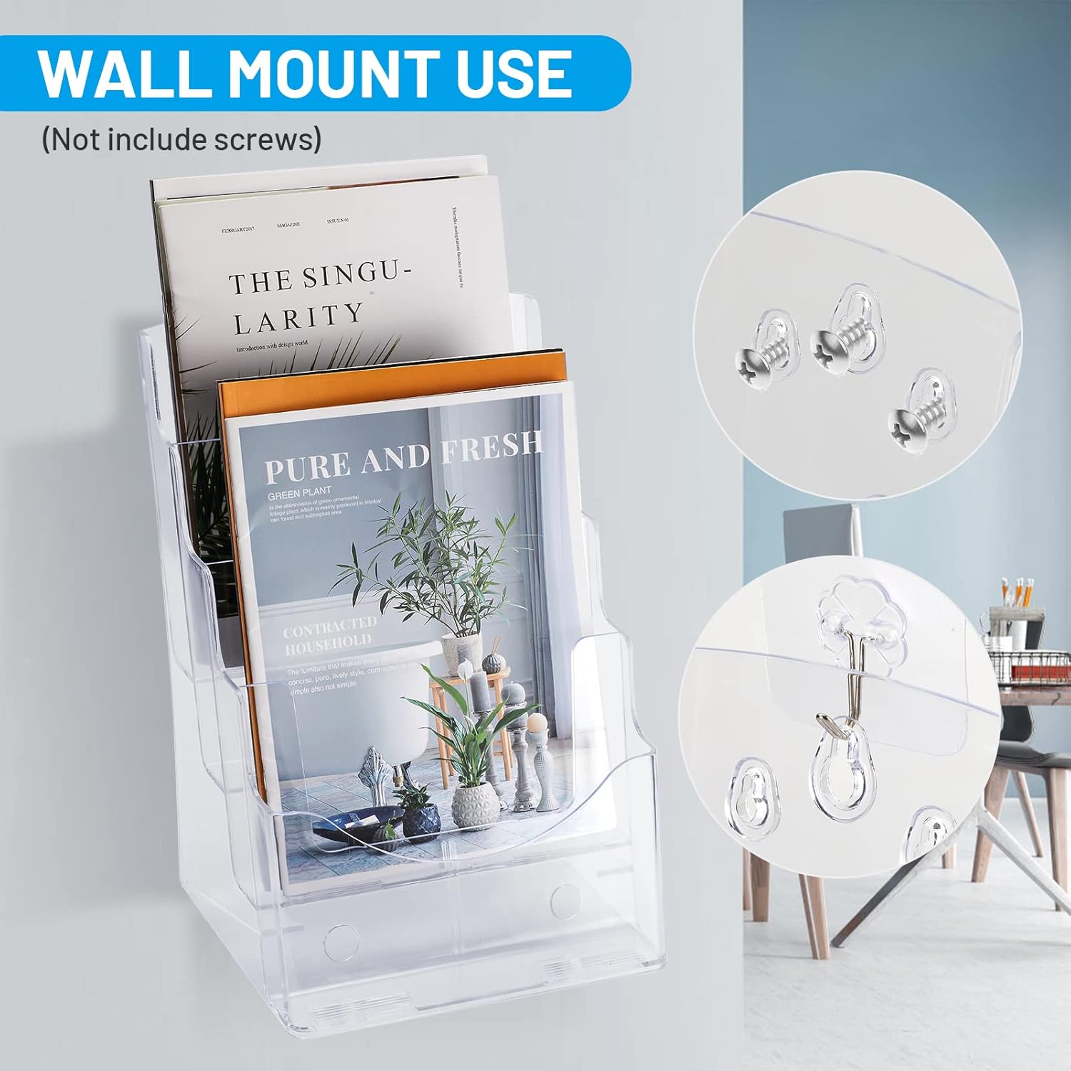 Wholesale 4 Pcs Acrylic Brochure Holder, 4 x9 Inches Flyer Holder, 4 Tier Clear Pamphlet Holder, Magazine Literature Organizer Holder, Brochure Display Stand, For Wall Mount or Desktop Use China Factory Bulk Supply